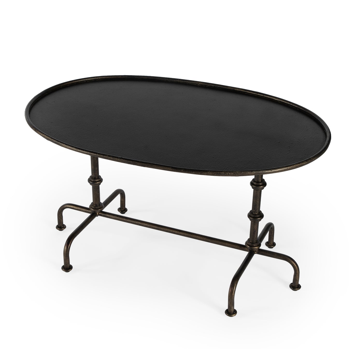 Butler Specialty Company Kira 38 in. W Oval Metal Industrial Coffee Table with Tray Top Edging, Silver