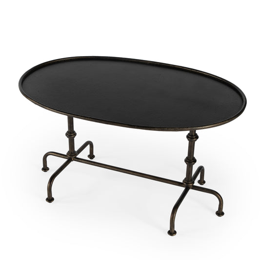 Butler Specialty Company Kira 38 in. W Oval Metal Industrial Coffee Table with Tray Top Edging, Silver