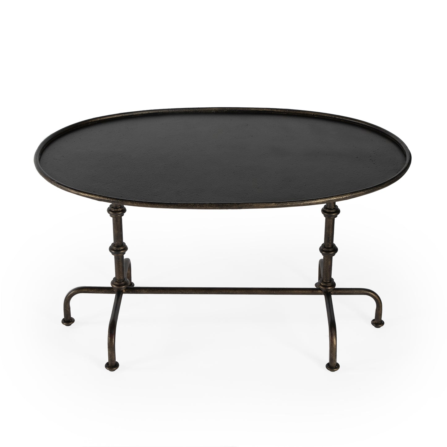 Butler Specialty Company Kira 38 in. W Oval Metal Industrial Coffee Table with Tray Top Edging, Silver