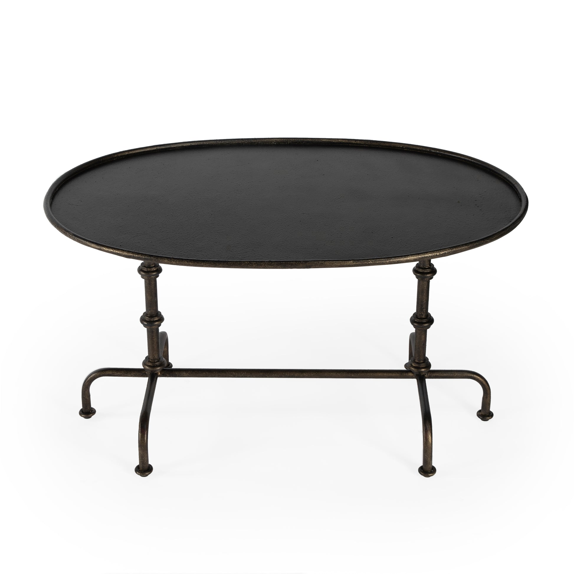 Butler Specialty Company Kira 38 in. W Oval Metal Industrial Coffee Table with Tray Top Edging, Silver