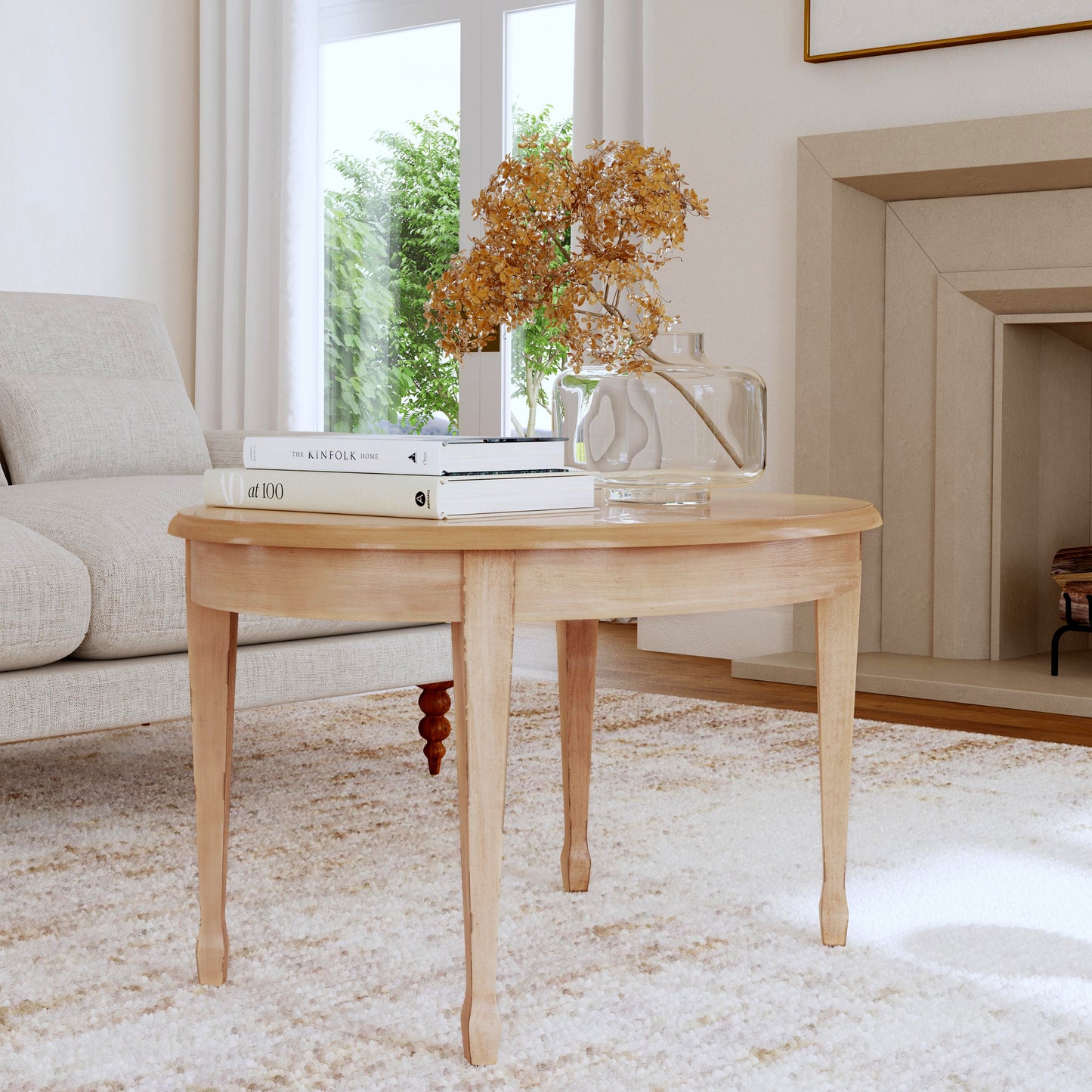 Clayton Oval Wood Coffee Table in Beige 1234424