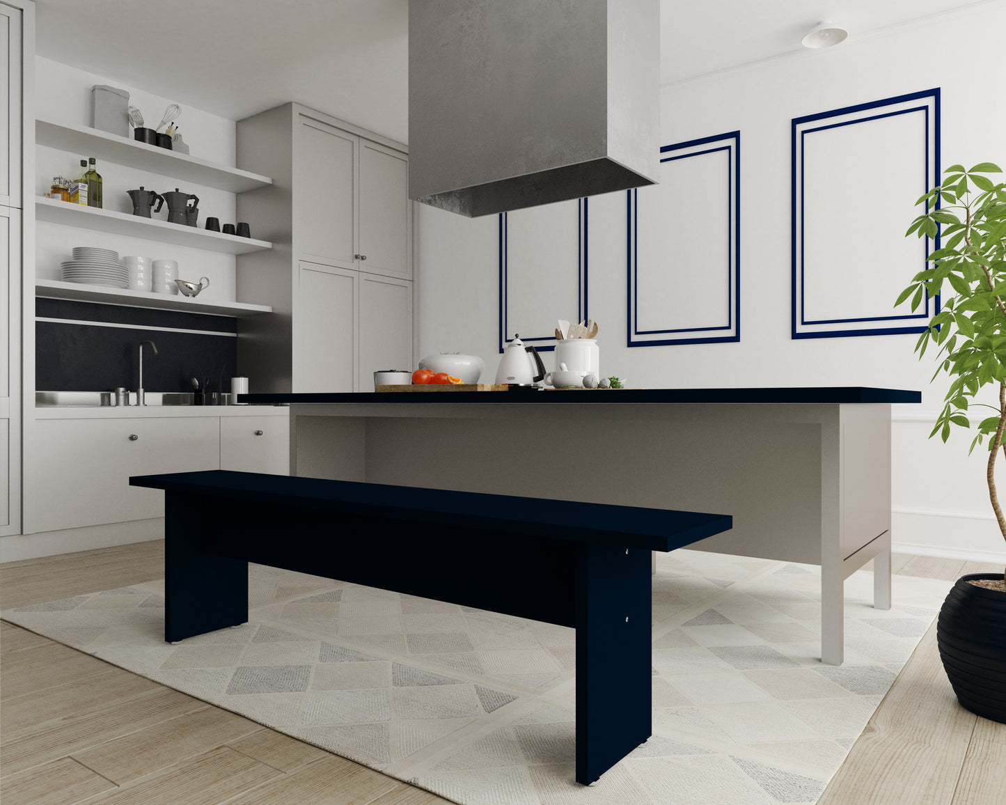 Nomad Modern Dining Bench in Midnight Blue 123GMC4