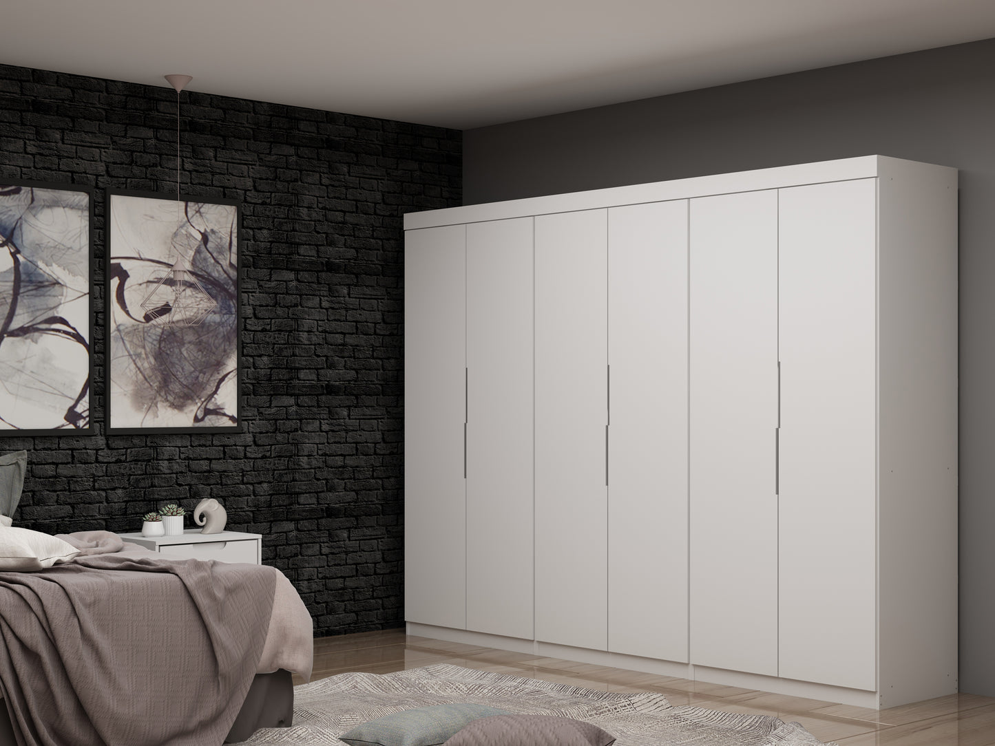 Manhattan Comfort Mulberry 2.0 Modern 3 Sectional Wardrobe Closet with 6 Drawers - Set of 3 in White 124GMC1