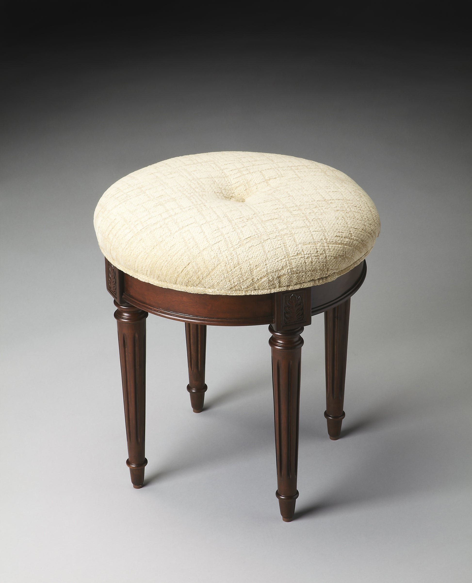 Butler Specialty Company Bernadette 18.5 in. Seat Height Round Upholstered and Wood Traditional Vanity Stool, Dark Brown