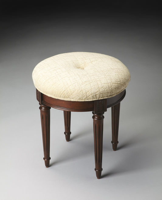 Butler Specialty Company Bernadette 18.5 in. Seat Height Round Upholstered and Wood Traditional Vanity Stool, Dark Brown