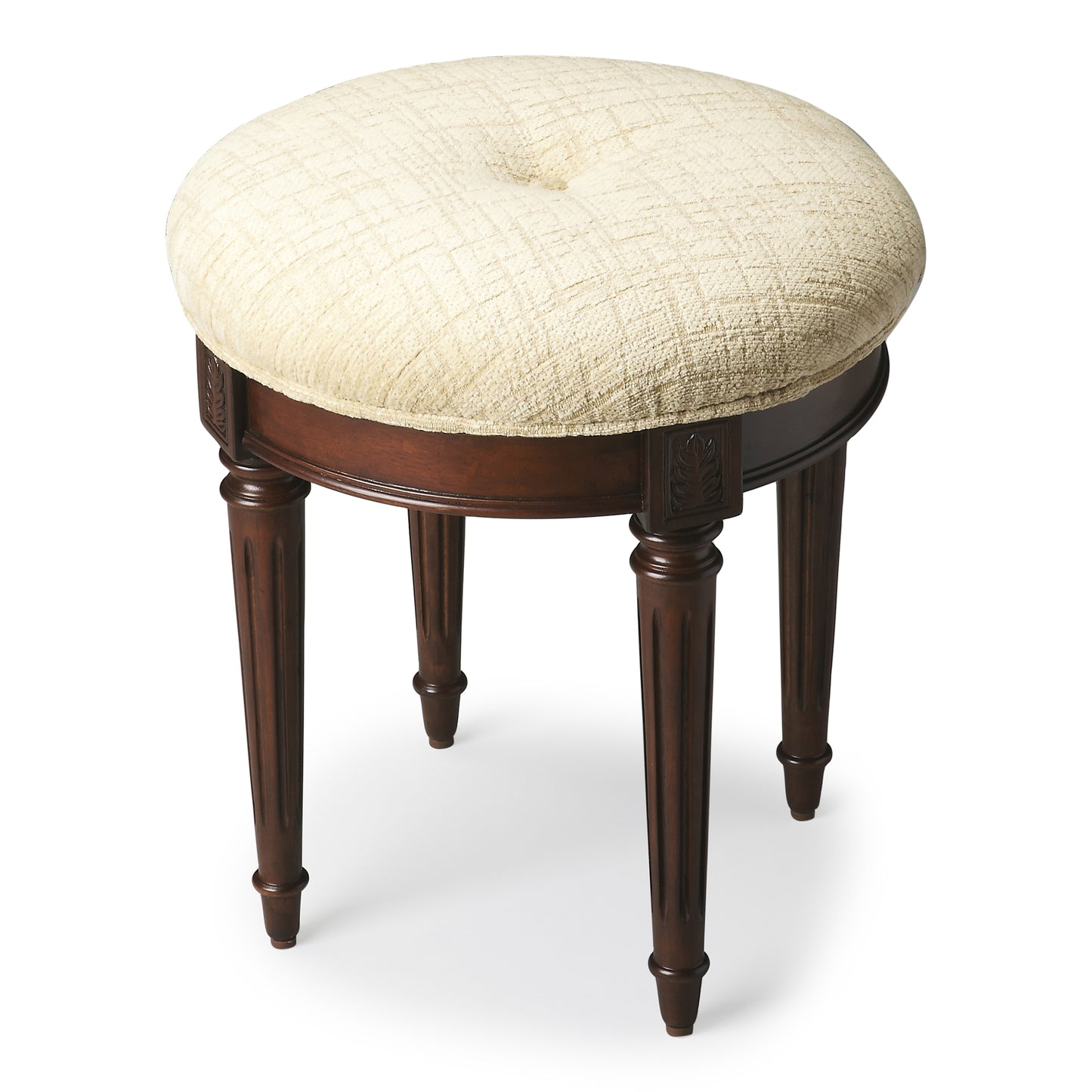 Butler Specialty Company Bernadette 18.5 in. Seat Height Round Upholstered and Wood Traditional Vanity Stool, Dark Brown