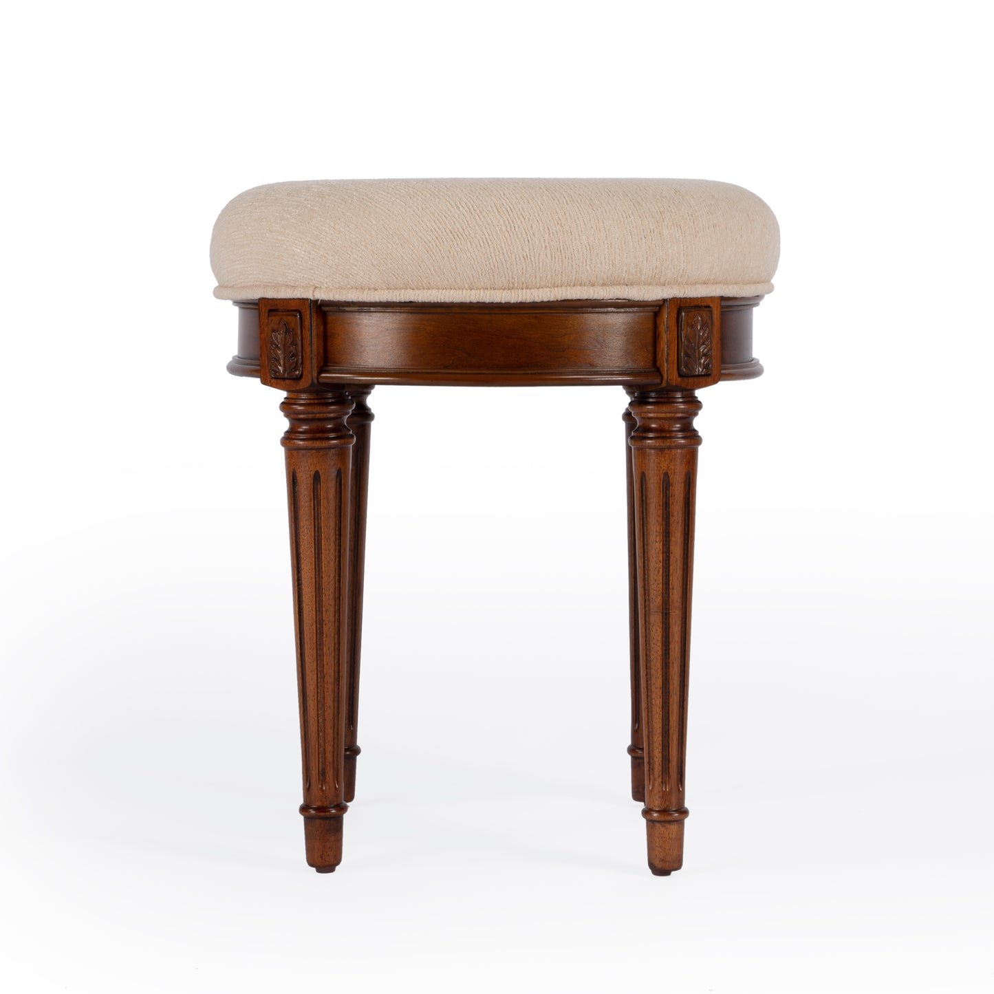 Butler Specialty Company Bernadette 18.5 in. Seat Height Round Upholstered and Wood Traditional Vanity Stool, Medium Brown