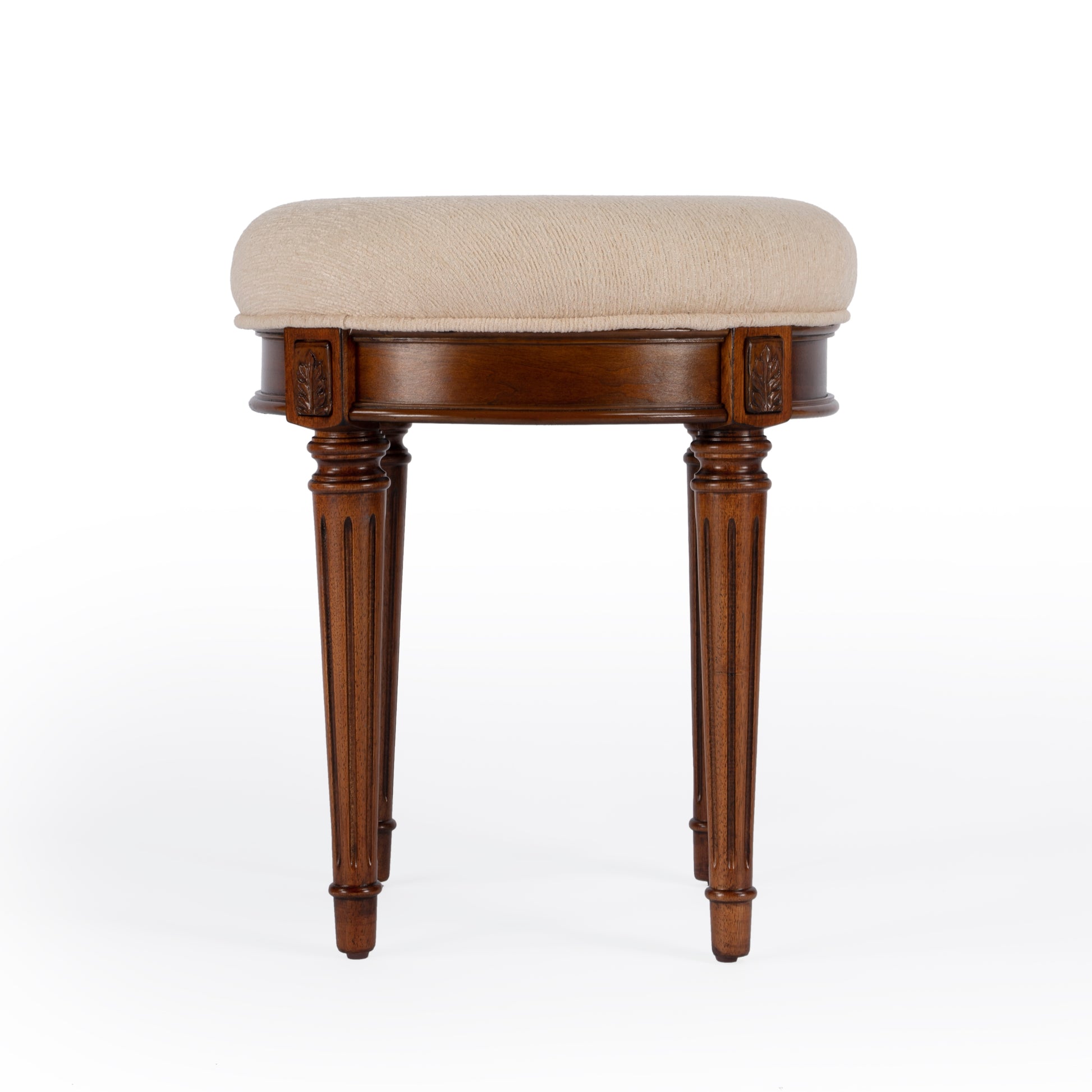 Butler Specialty Company Bernadette 18.5 in. Seat Height Round Upholstered and Wood Traditional Vanity Stool, Medium Brown