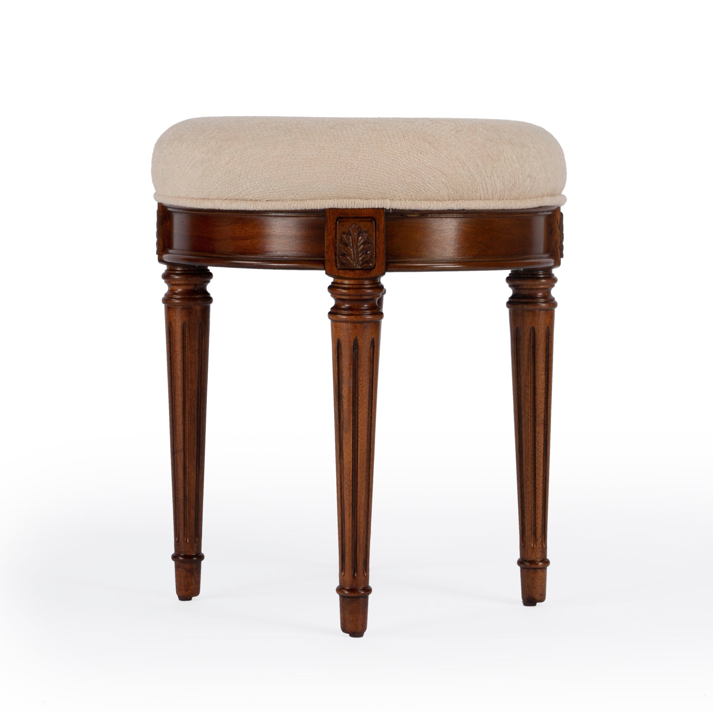 Butler Specialty Company Bernadette 18.5 in. Seat Height Round Upholstered and Wood Traditional Vanity Stool, Medium Brown