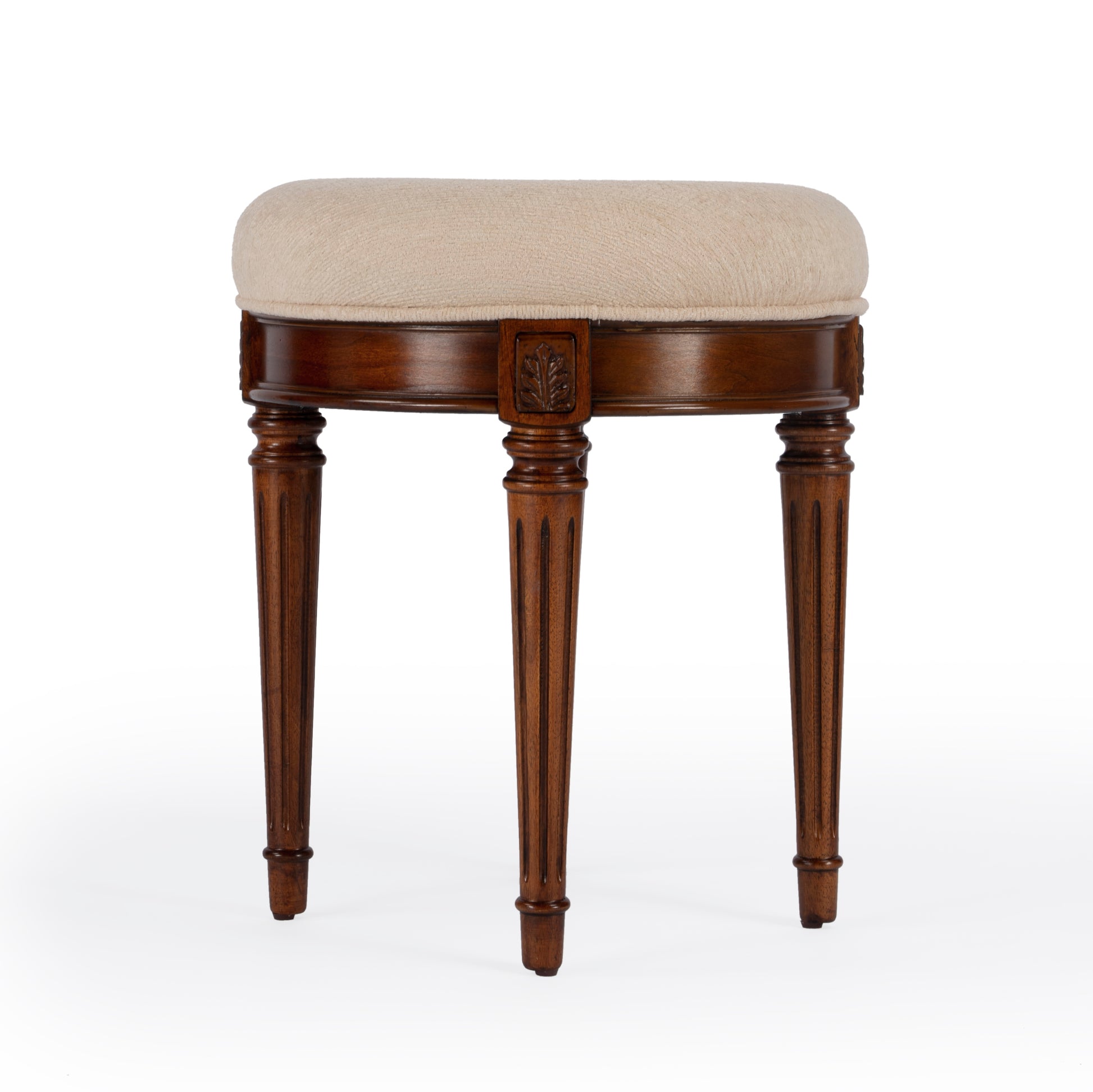 Butler Specialty Company Bernadette 18.5 in. Seat Height Round Upholstered and Wood Traditional Vanity Stool, Medium Brown