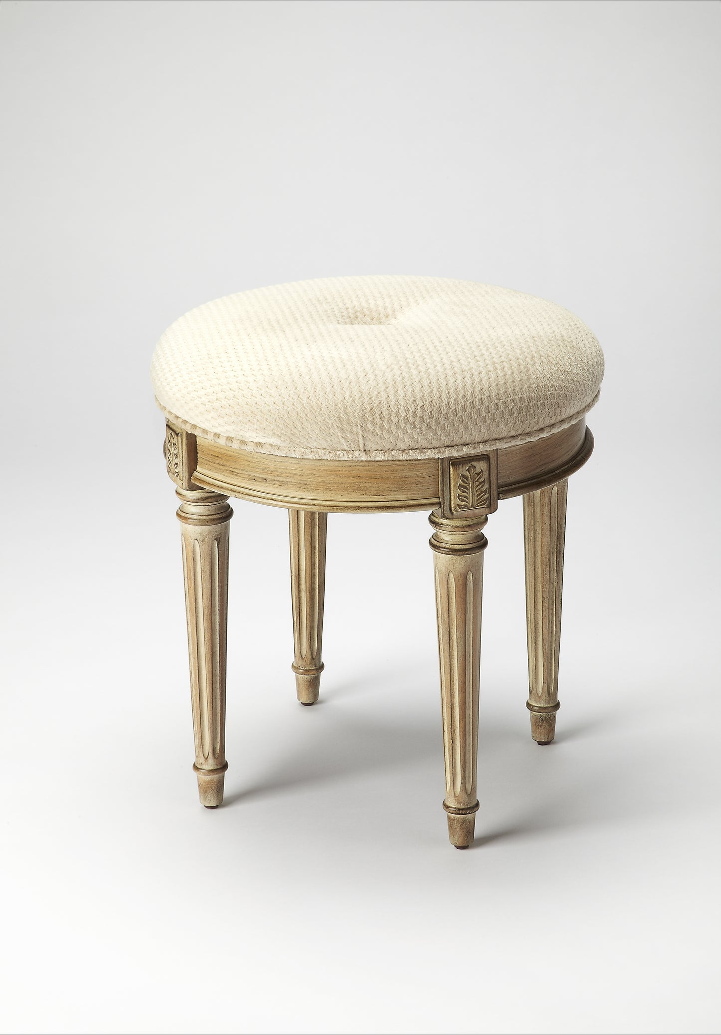 Butler Specialty Company Bernadette 18.5 in. Seat Height Round Upholstered and Wood Traditional Vanity Stool, Gray