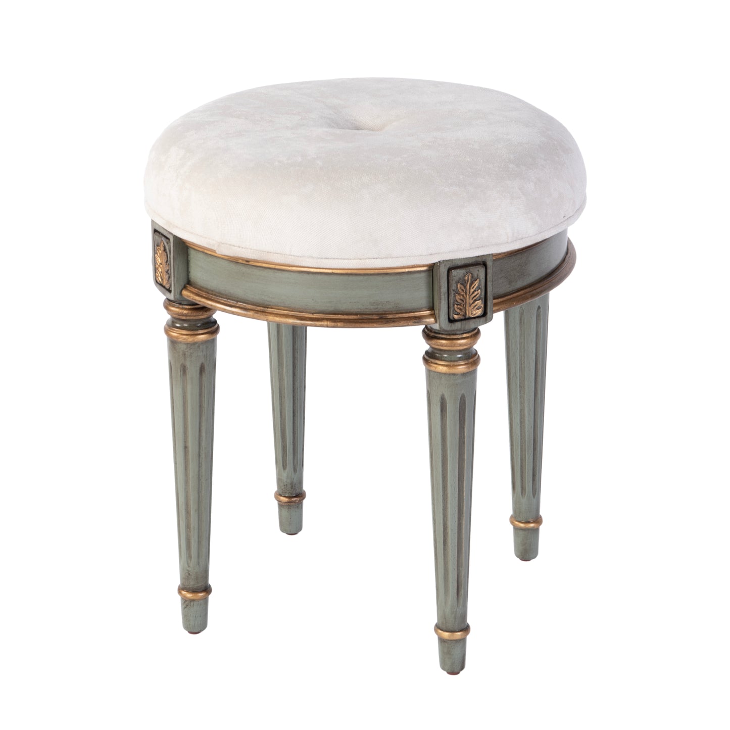 Butler Specialty Company Bernadette 18.5 in. Seat Height Round Upholstered and Wood Traditional Vanity Stool, Green