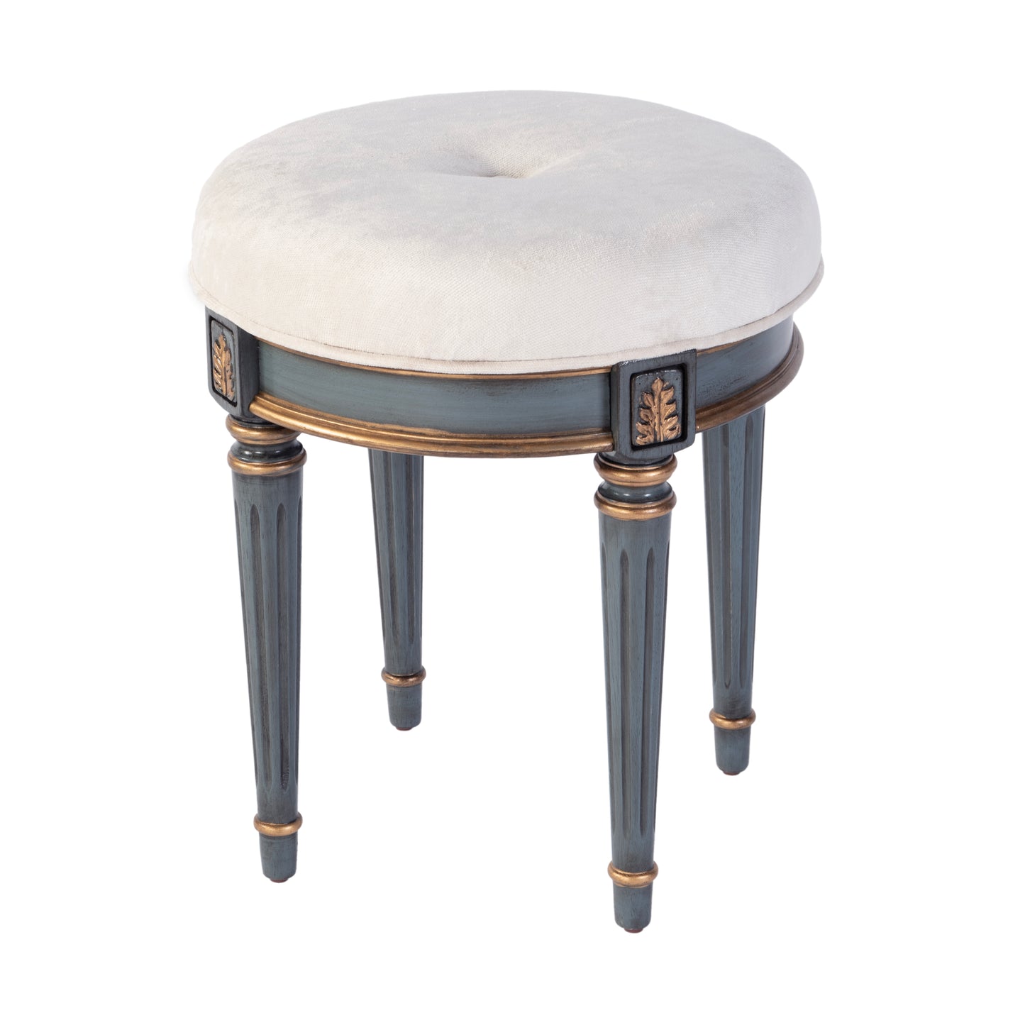 Butler Specialty Company Bernadette 18.5 in. Seat Height Round Upholstered and Wood Traditional Vanity Stool, Blue
