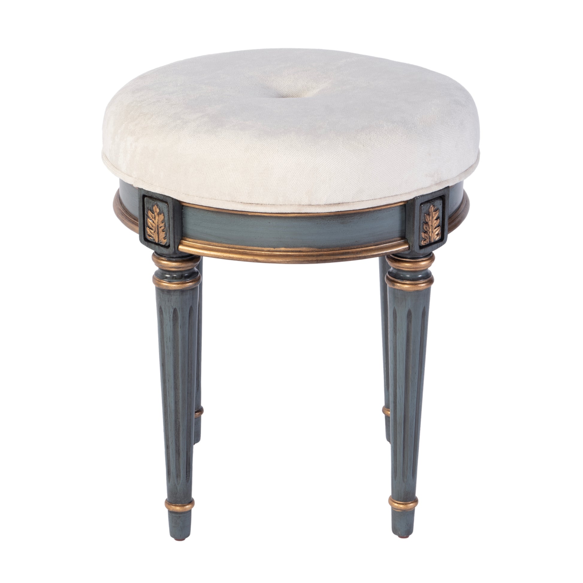 Butler Specialty Company Bernadette 18.5 in. Seat Height Round Upholstered and Wood Traditional Vanity Stool, Blue