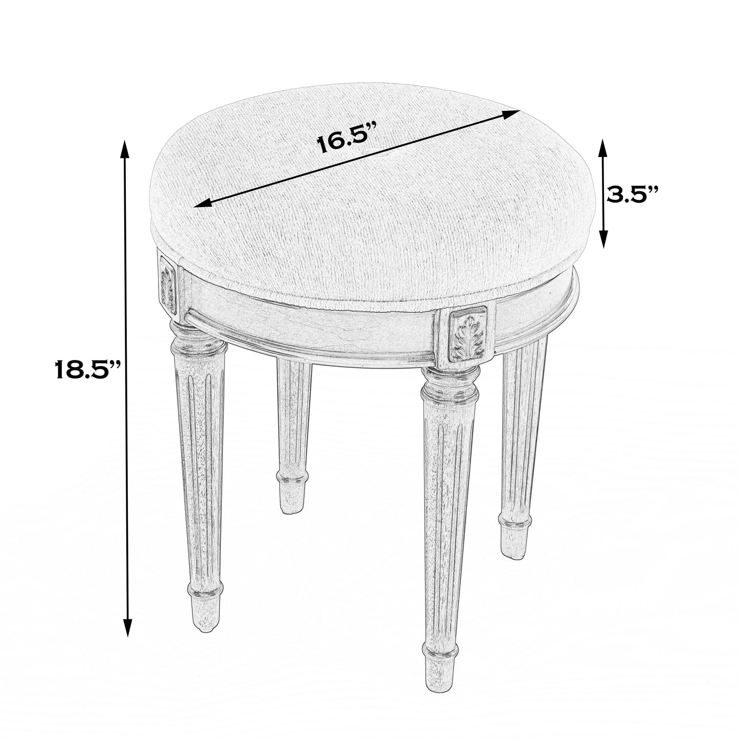 Butler Specialty Company Bernadette 18.5 in. Seat Height Round Upholstered and Wood Traditional Vanity Stool, Blue