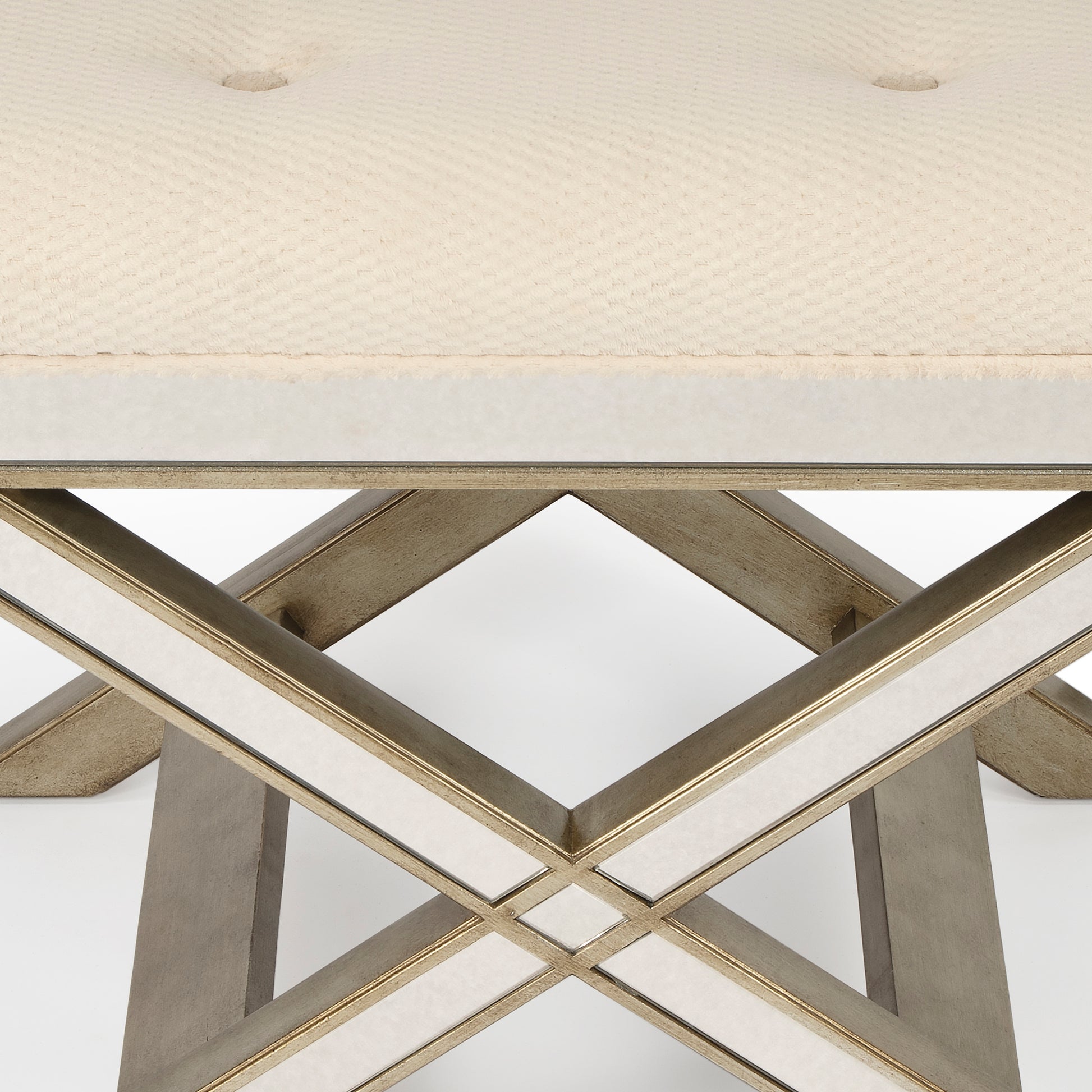 Butler Specialty Company Marlo 26 in. W Rectangular Wood and Antique Mirrored Upholstered Vanity Stool, Cream