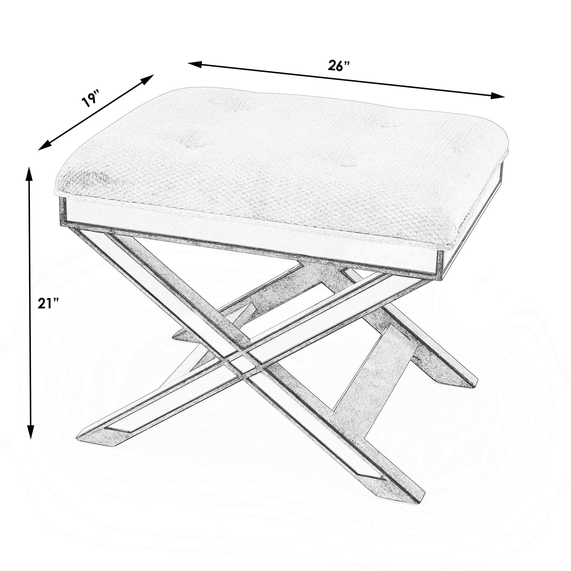 Butler Specialty Company Marlo 26 in. W Rectangular Wood and Antique Mirrored Upholstered Vanity Stool, Cream