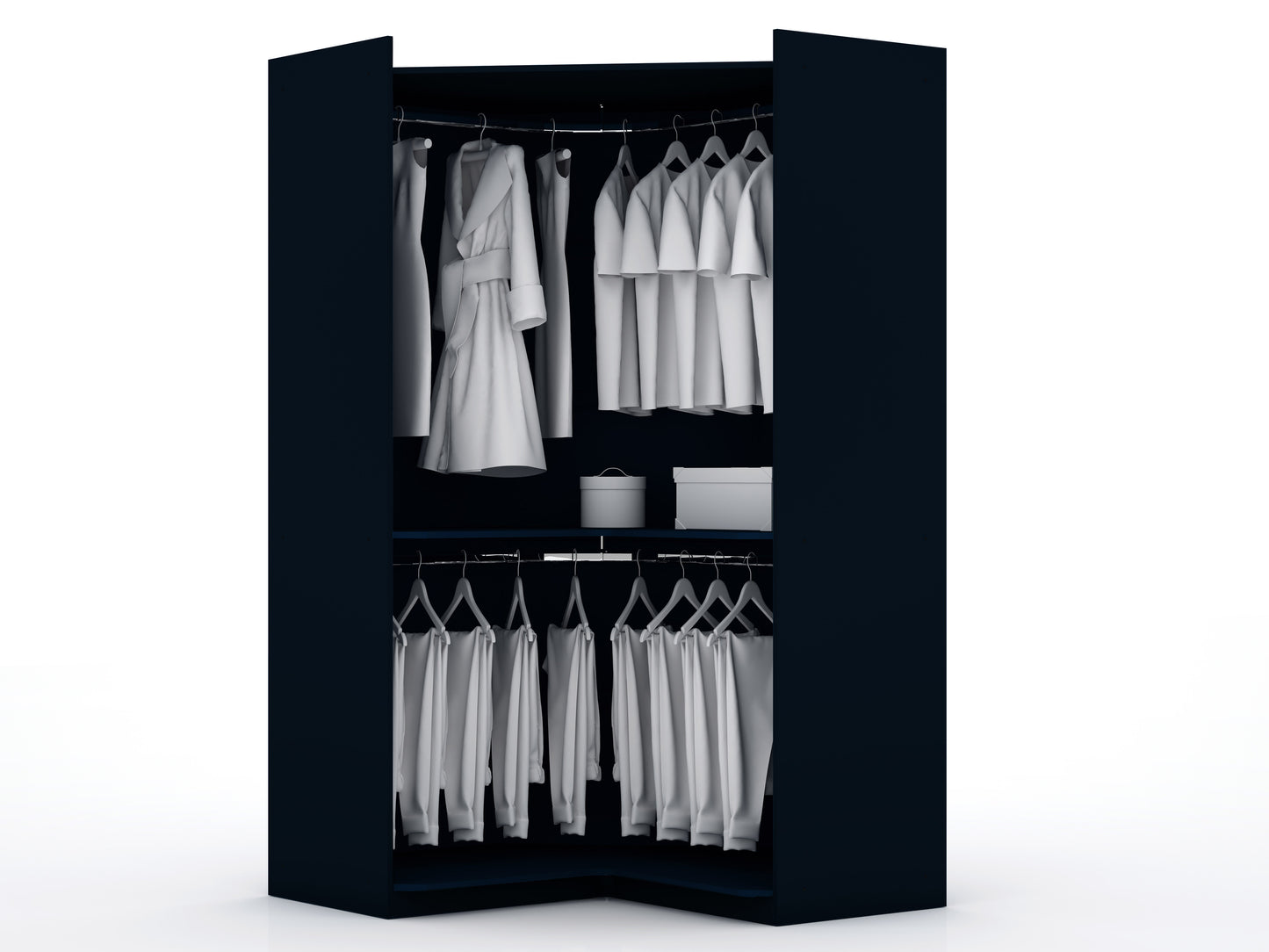 Manhattan Comfort Mulberry 2.0 Semi Open 2 Sectional Modern Wardrobe Corner Closet with 2 Drawers - Set of 2 in Tatiana Midnight Blue 125GMC4