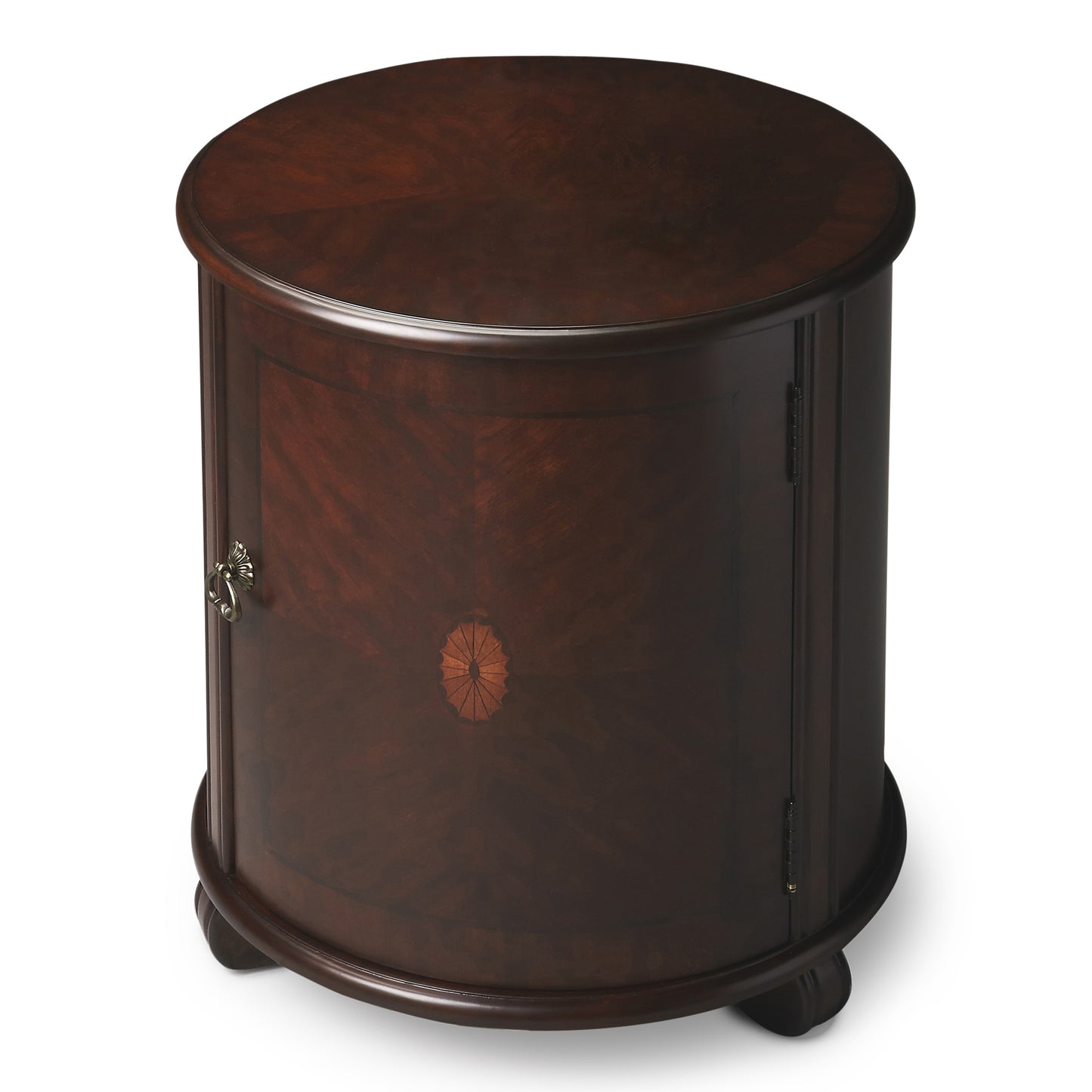 Butler Specialty Company Lawrie 20 in. W  Round Wood Drum 1 Door Side Table, Dark Brown
