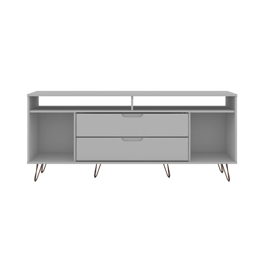 Manhattan Comfort Rockefeller 62.99 TV Stand with Metal Legs and 2 Drawers in White 130GMC1