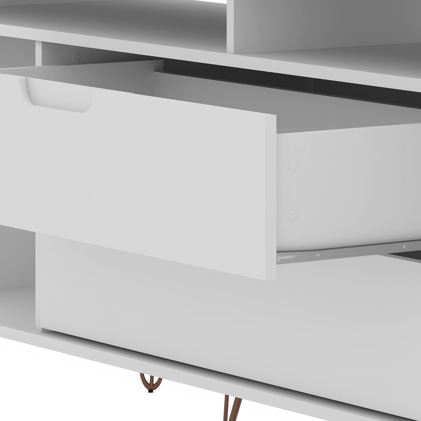 Manhattan Comfort Rockefeller 62.99 TV Stand with Metal Legs and 2 Drawers in White 130GMC1