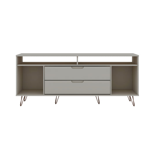 Manhattan Comfort Rockefeller 62.99 TV Stand with Metal Legs and 2 Drawers in Off White 130GMC3