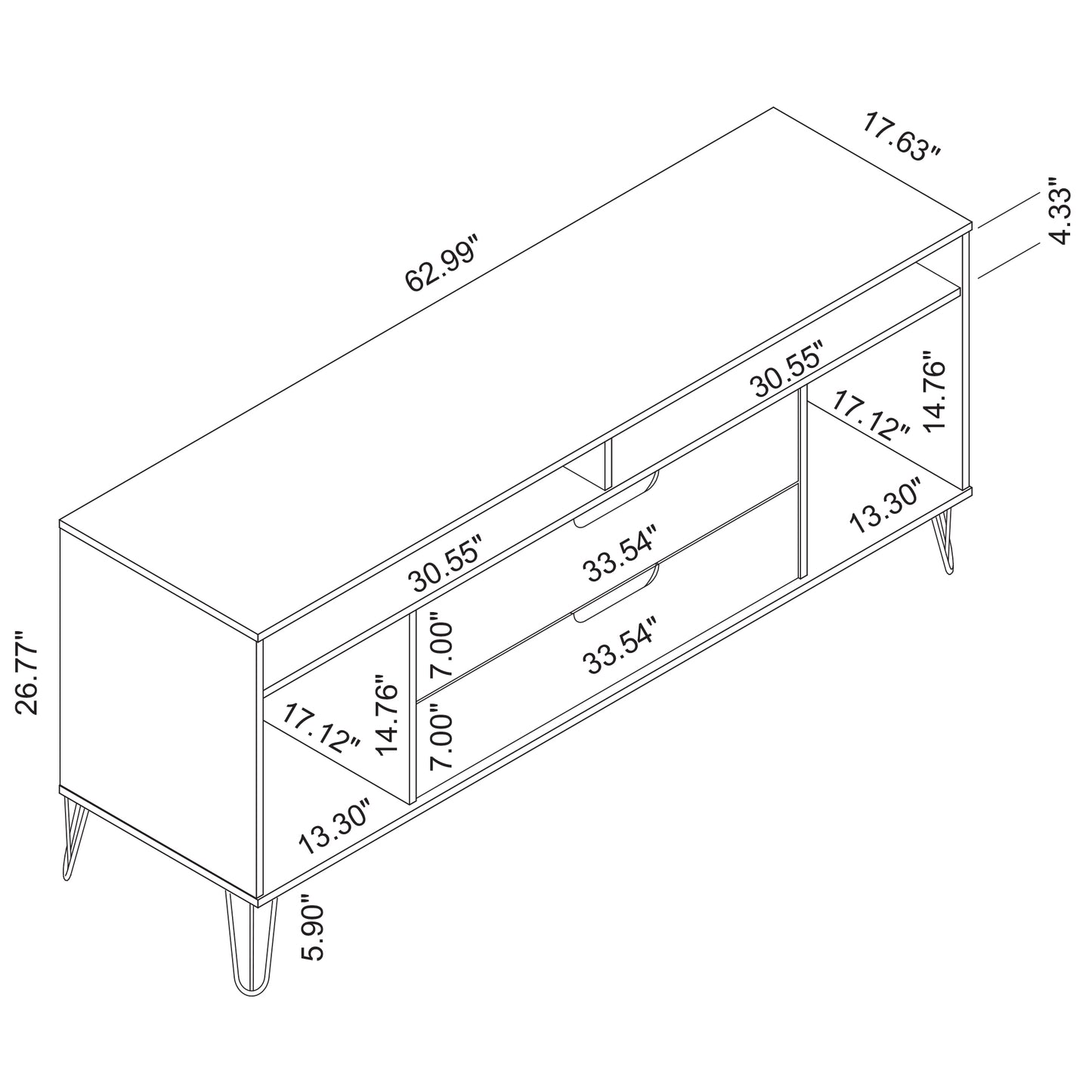 Manhattan Comfort Rockefeller 62.99 TV Stand with Metal Legs and 2 Drawers in Off White 130GMC3