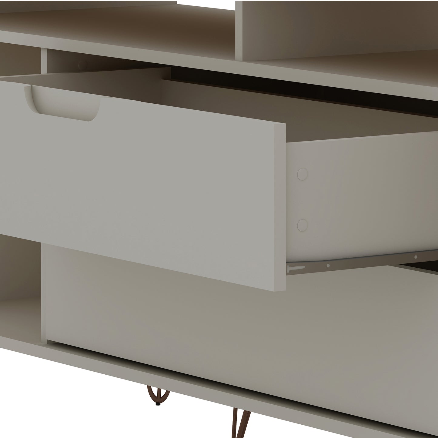 Manhattan Comfort Rockefeller 62.99 TV Stand with Metal Legs and 2 Drawers in Off White 130GMC3