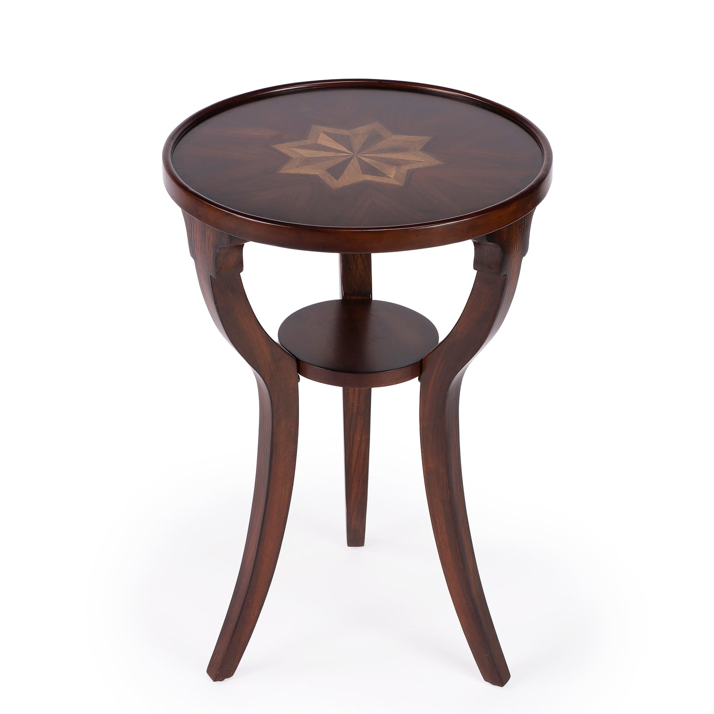 Butler Specialty Company Dalton 15.75 in. W Round Wood Side Table with Small Lower Open Shelf, Dark Brown