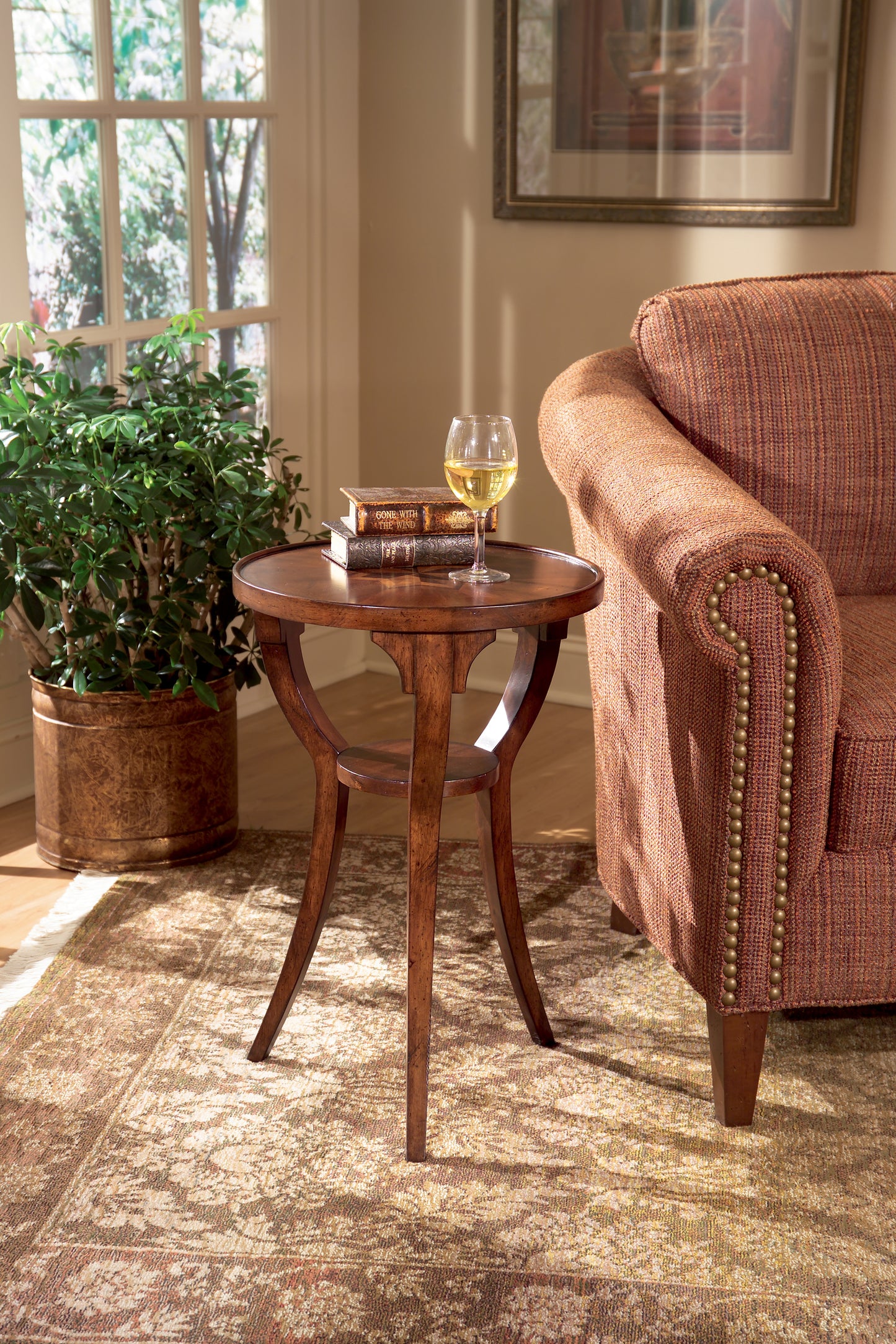 Butler Specialty Company Dalton 15.75 in. W Round Wood Side Table with Small Lower Open Shelf, Dark Brown