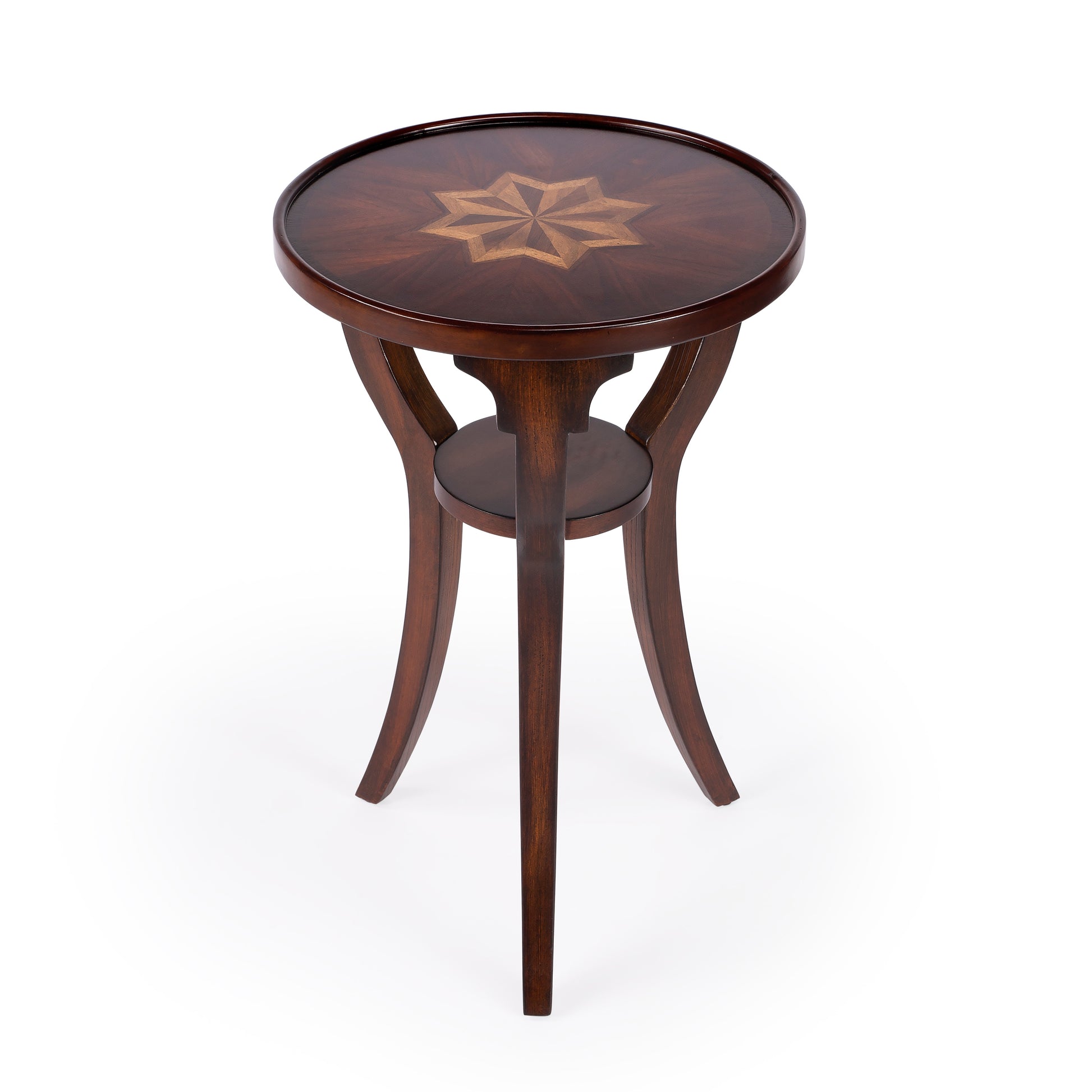 Butler Specialty Company Dalton 15.75 in. W Round Wood Side Table with Small Lower Open Shelf, Dark Brown