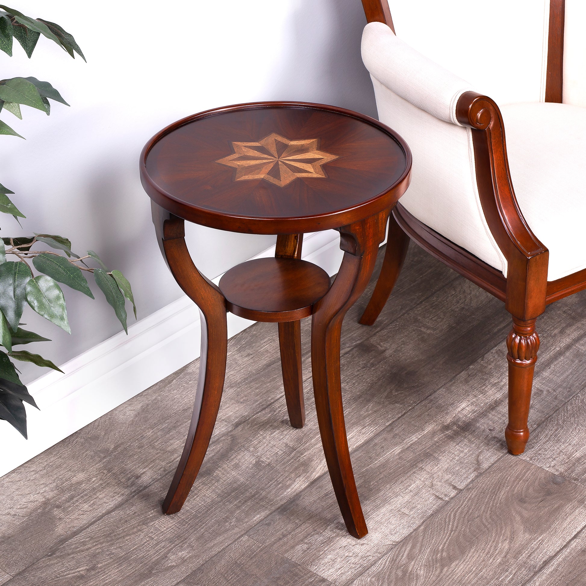 Butler Specialty Company Dalton 15.75 in. W Round Wood Side Table with Small Lower Open Shelf, Dark Brown
