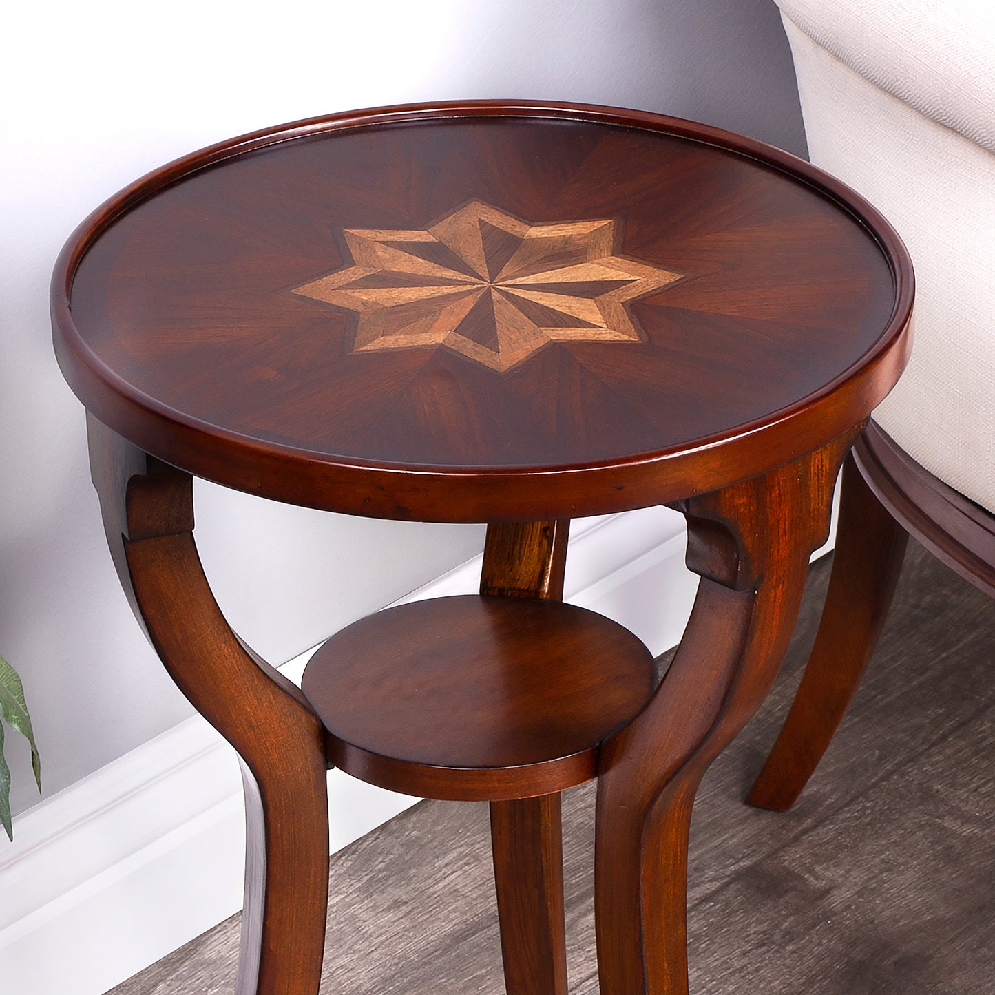 Butler Specialty Company Dalton 15.75 in. W Round Wood Side Table with Small Lower Open Shelf, Dark Brown