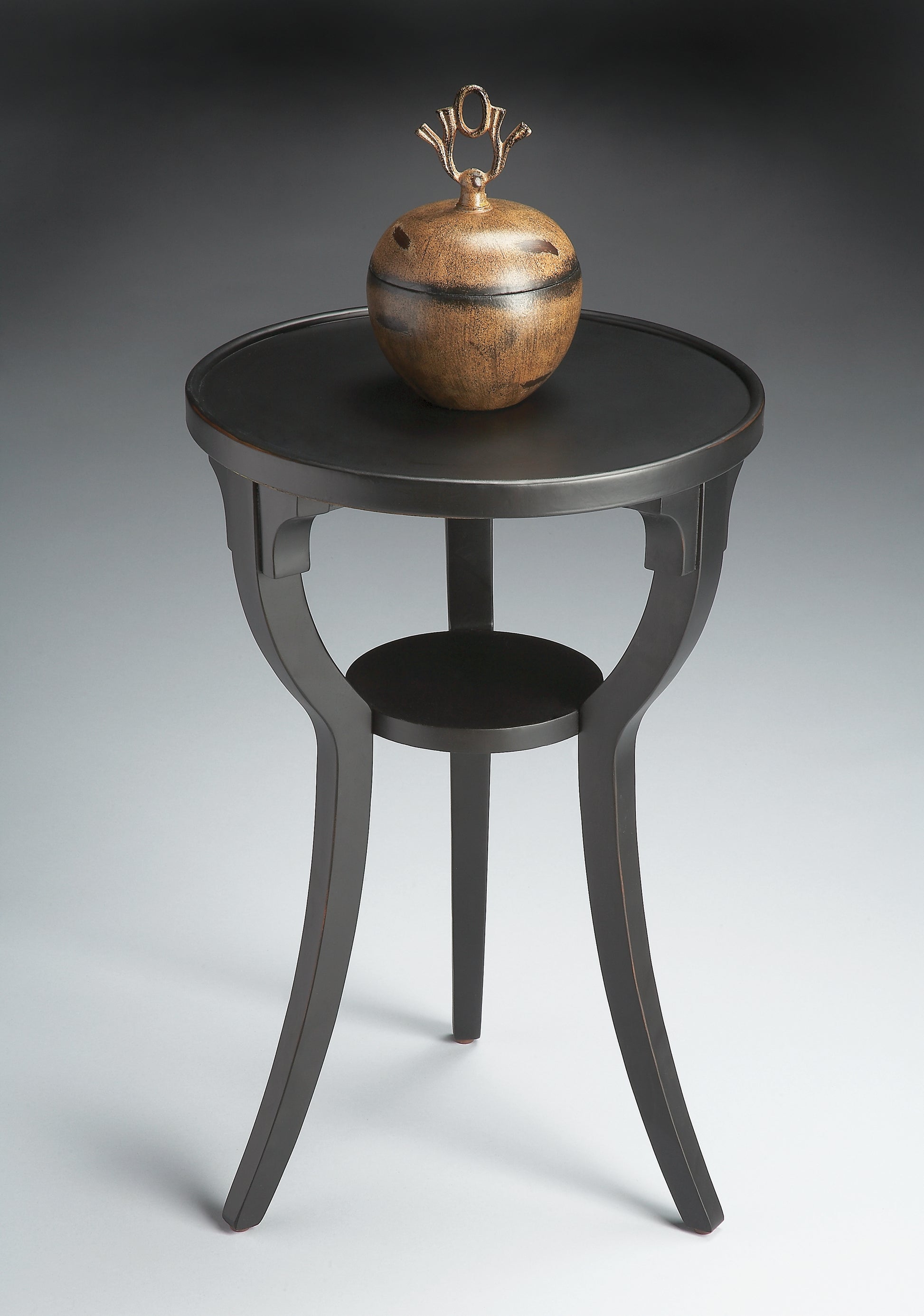Butler Specialty Company Dalton 15.75 in. W Round Wood Side Table with Small Lower Open Shelf, Black