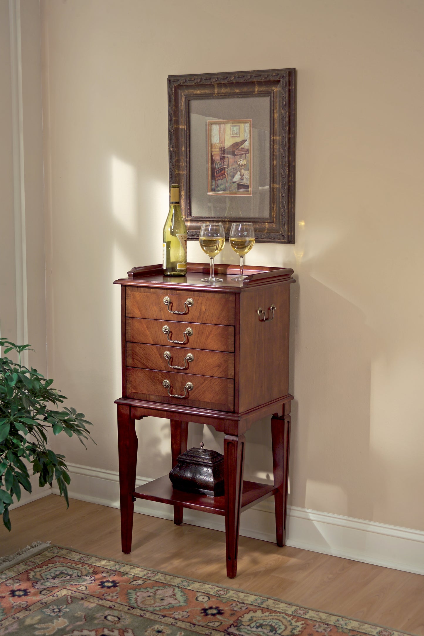 Butler Specialty Company Hardwick 18 in. W Rectangular Wood 4 Drawer Traditional Accent Chest with Lower Open Shelf, Dark Brown