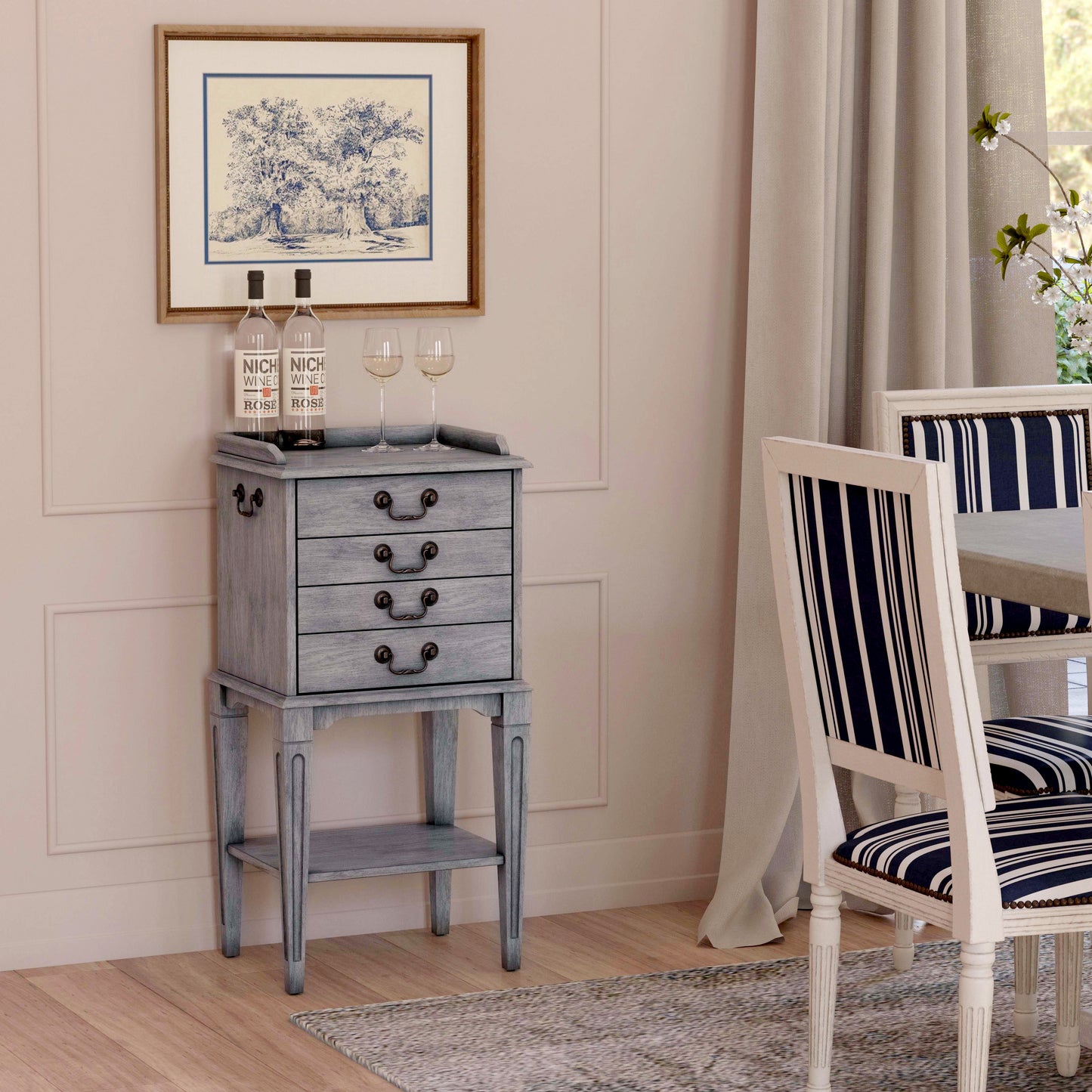Butler Specialty Company Hardwick 18 in. W Rectangular Wood 4 Drawer Traditional Accent Chest with Lower Open Shelf, Gray