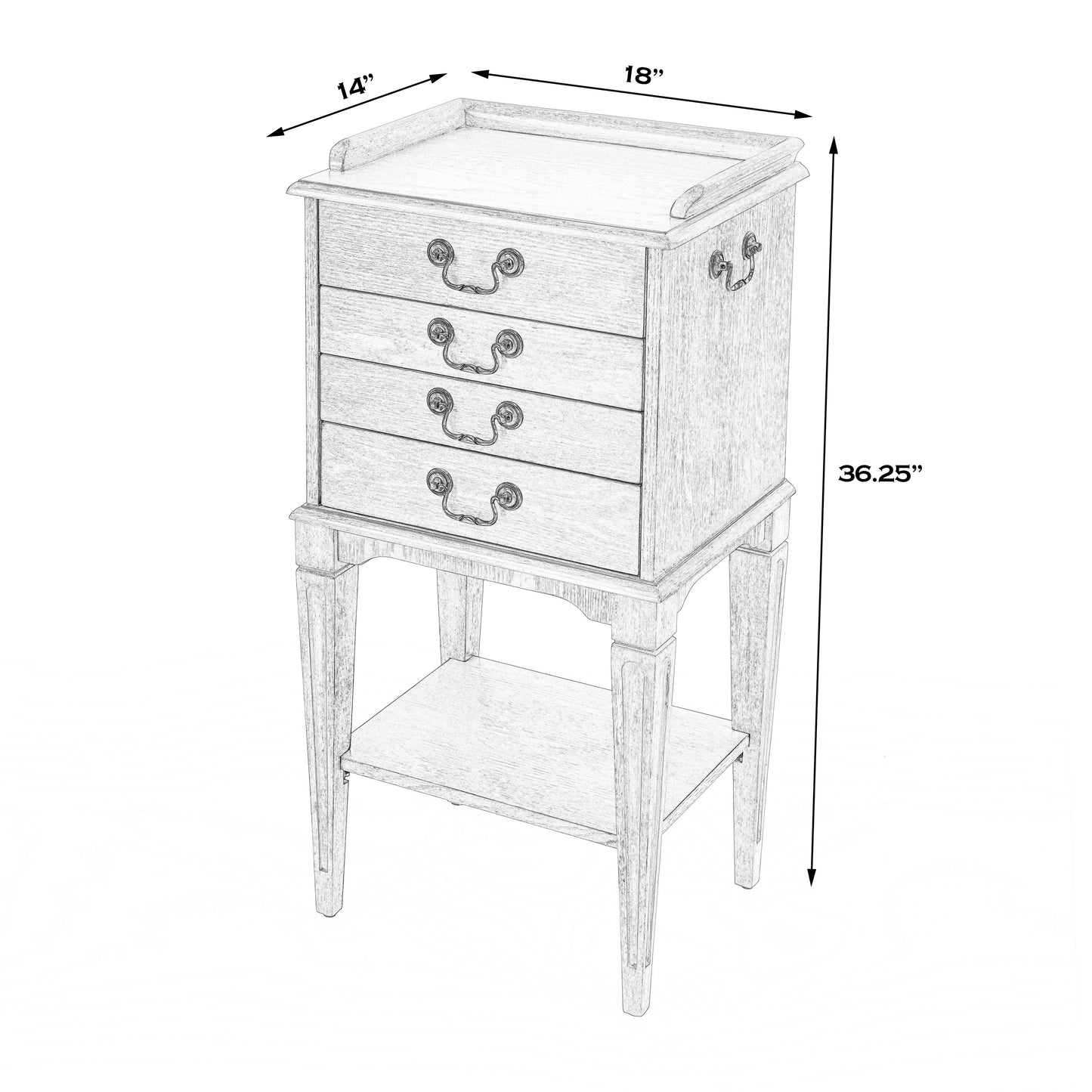 Butler Specialty Company Hardwick 18 in. W Rectangular Wood 4 Drawer Traditional Accent Chest with Lower Open Shelf, Gray