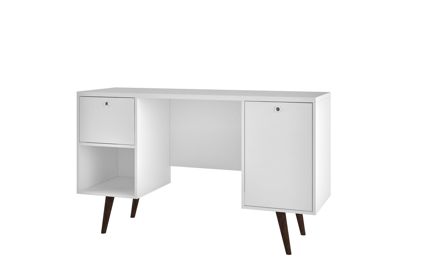 Manhattan Comfort Edgar 1-Drawer Mid-Century Office Desk in White 133AMC129