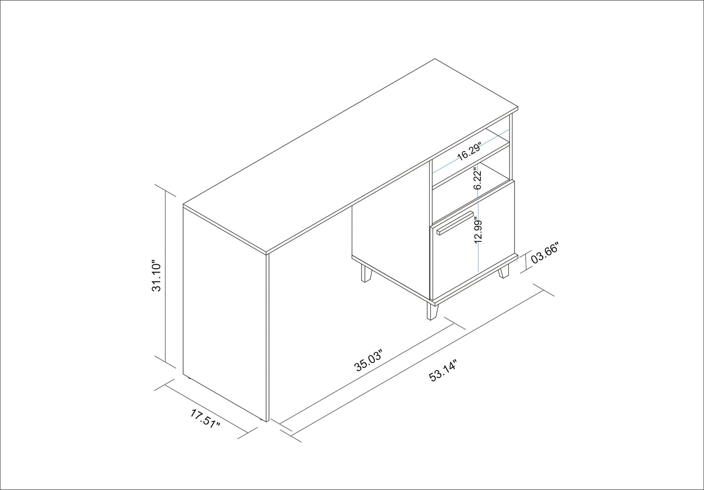 Manhattan Comfort Minetta 2-Shelf Mid-Century Office Desk in White 136AMC160