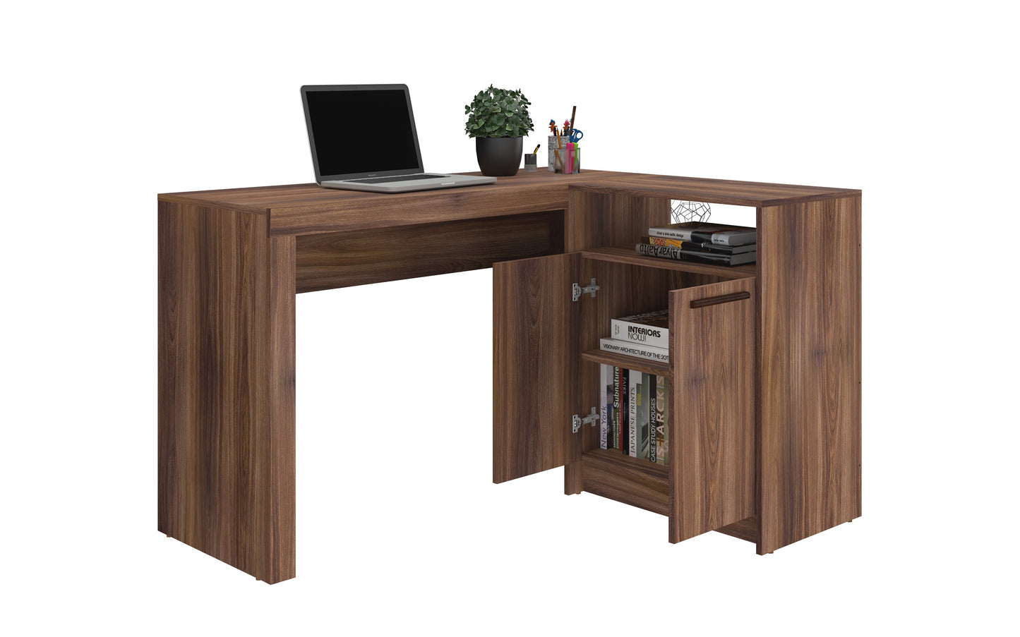 Manhattan Comfort Kalmar L-Shaped Office Desk with Inclusive in Dark Brown 138AMC164