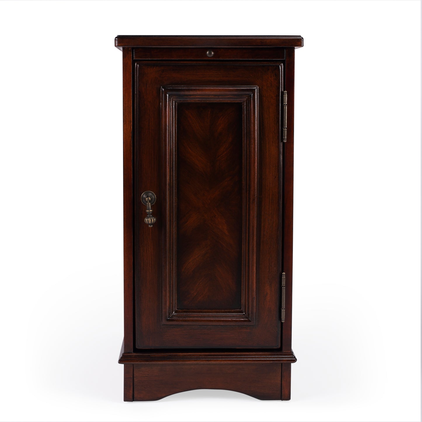 Butler Specialty Company Harling 12 in. W Rectangular Wood 1 Door-1 Shelf Side Table with Pull-Out Tray, Dark Brown