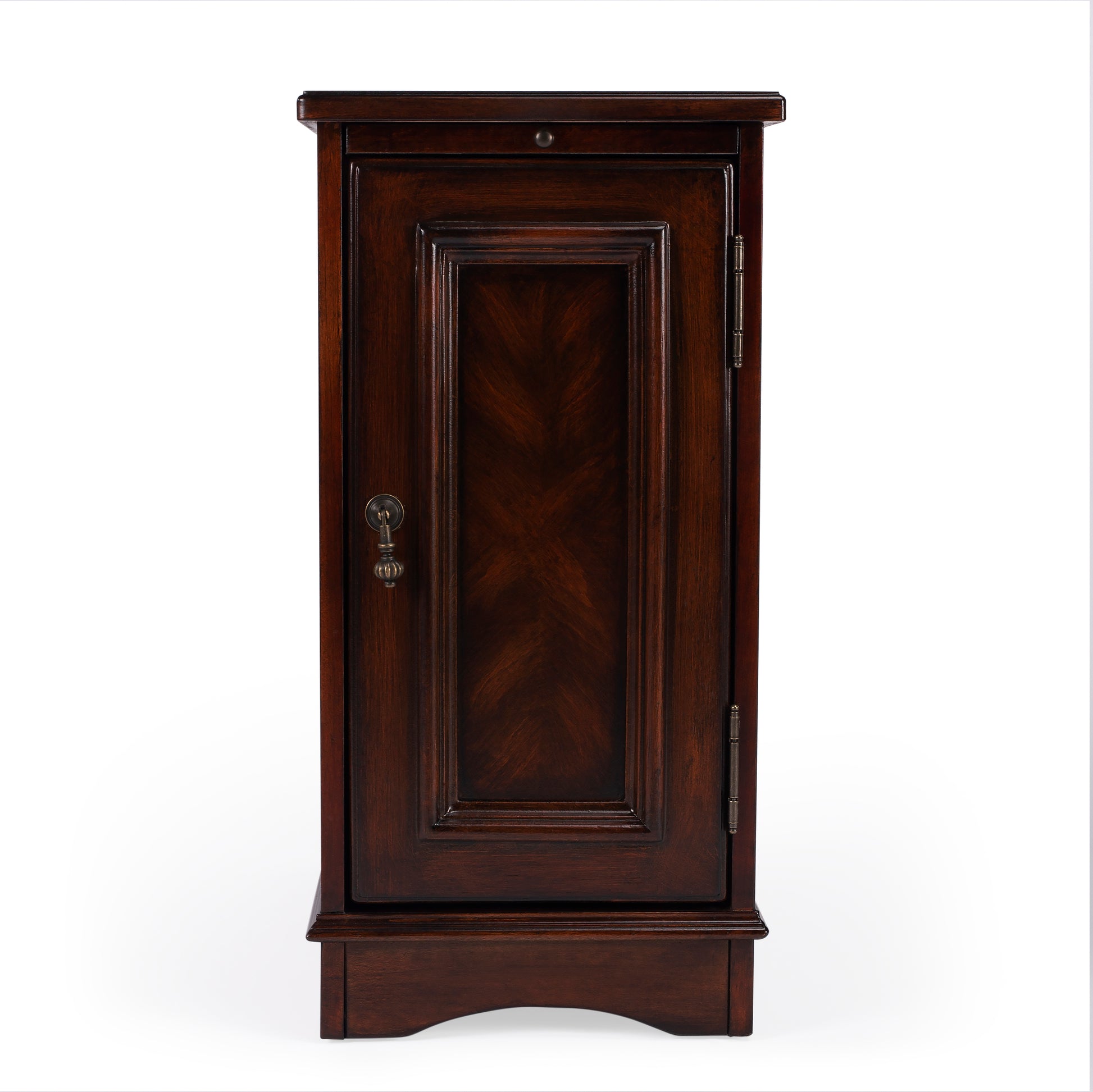Butler Specialty Company Harling 12 in. W Rectangular Wood 1 Door-1 Shelf Side Table with Pull-Out Tray, Dark Brown