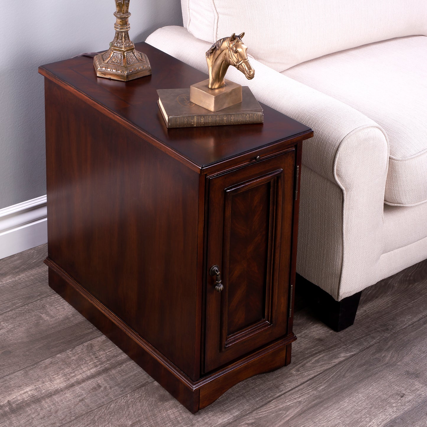 Butler Specialty Company Harling 12 in. W Rectangular Wood 1 Door-1 Shelf Side Table with Pull-Out Tray, Dark Brown