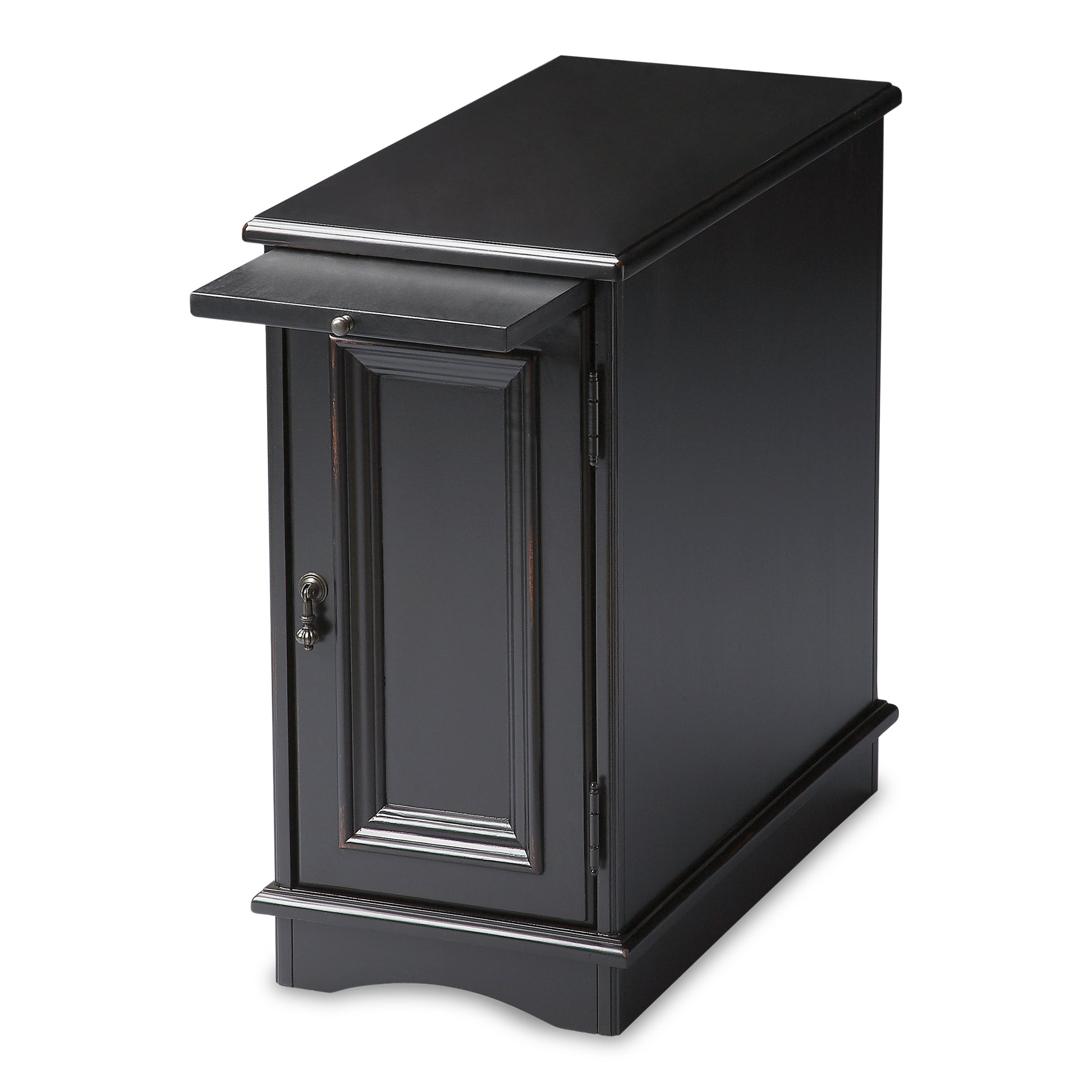 Butler Specialty Company Harling 12 in. W Rectangular Wood 1 Door-1 Shelf Side Table with Pull-Out Tray, Black