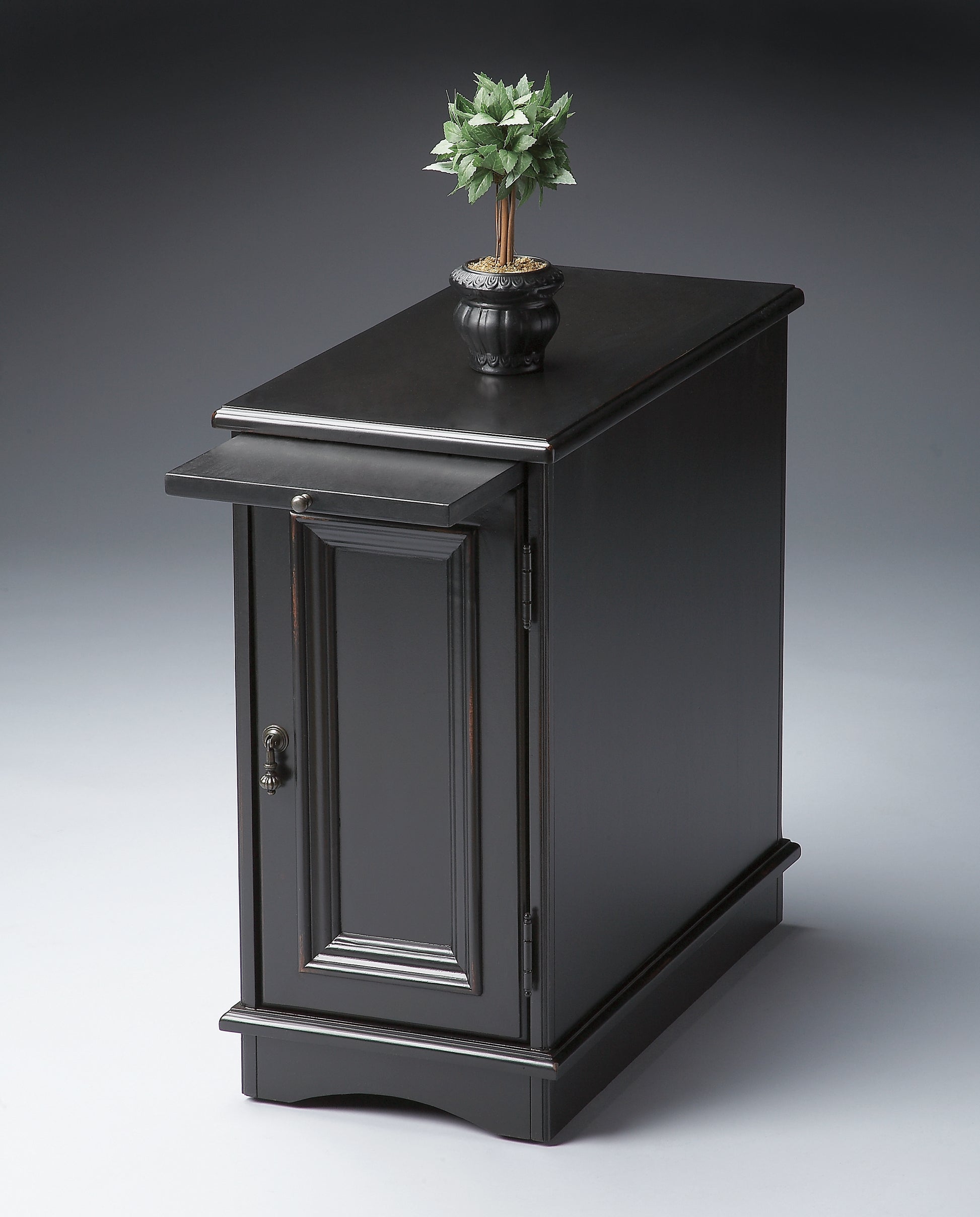 Butler Specialty Company Harling 12 in. W Rectangular Wood 1 Door-1 Shelf Side Table with Pull-Out Tray, Black