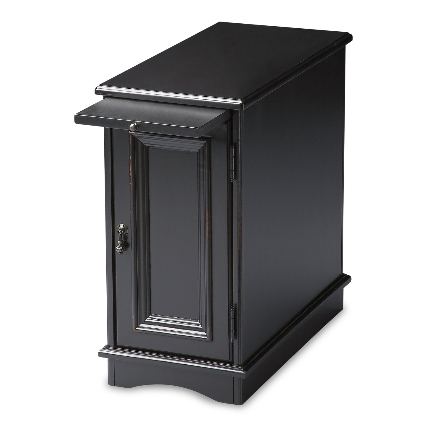 Butler Specialty Company Harling 12 in. W Rectangular Wood 1 Door-1 Shelf Side Table with Pull-Out Tray, Black