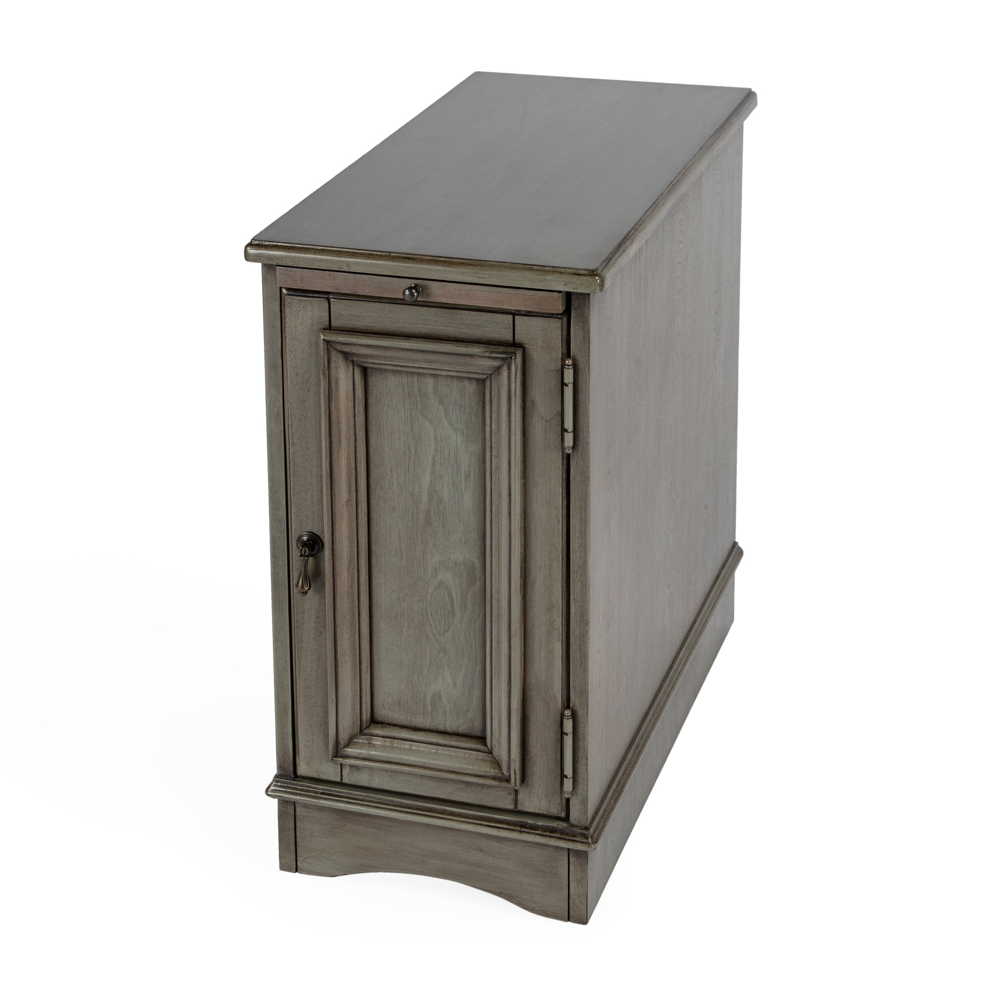 Butler Specialty Company Harling 12 in. W Rectangular Wood 1 Door-1 Shelf Side Table with Pull-Out Tray, Gray