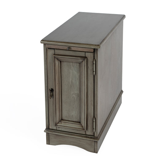 Butler Specialty Company Harling 12 in. W Rectangular Wood 1 Door-1 Shelf Side Table with Pull-Out Tray, Gray