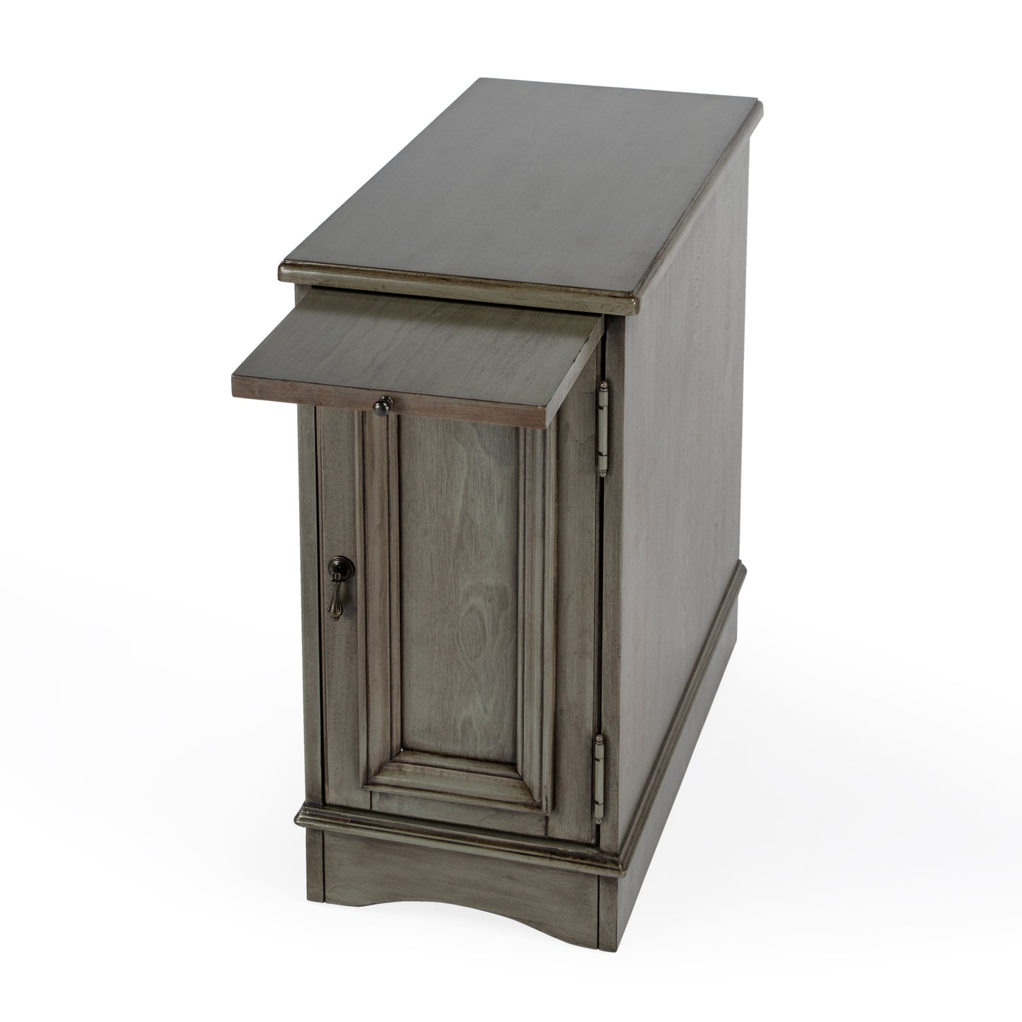 Butler Specialty Company Harling 12 in. W Rectangular Wood 1 Door-1 Shelf Side Table with Pull-Out Tray, Gray