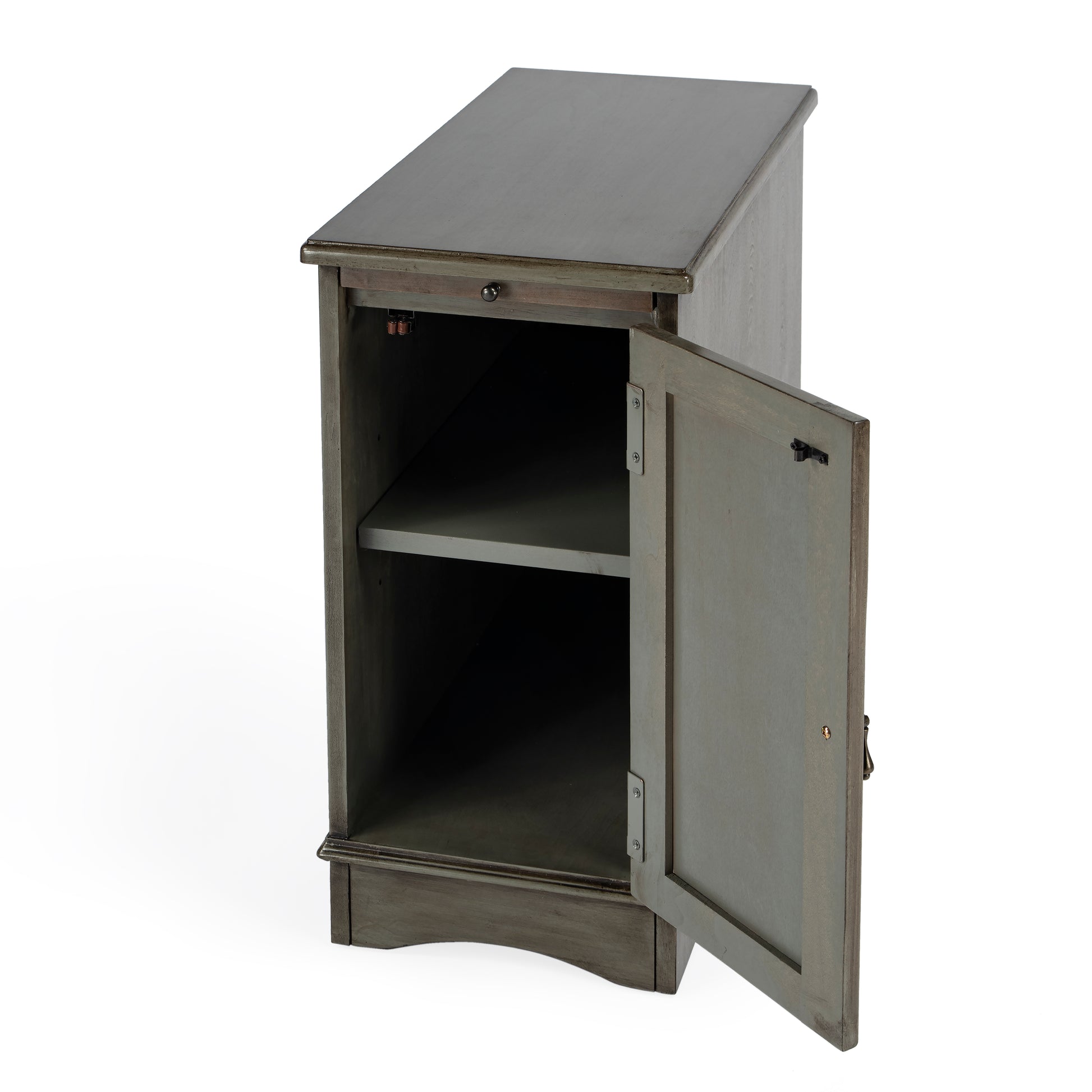 Butler Specialty Company Harling 12 in. W Rectangular Wood 1 Door-1 Shelf Side Table with Pull-Out Tray, Gray